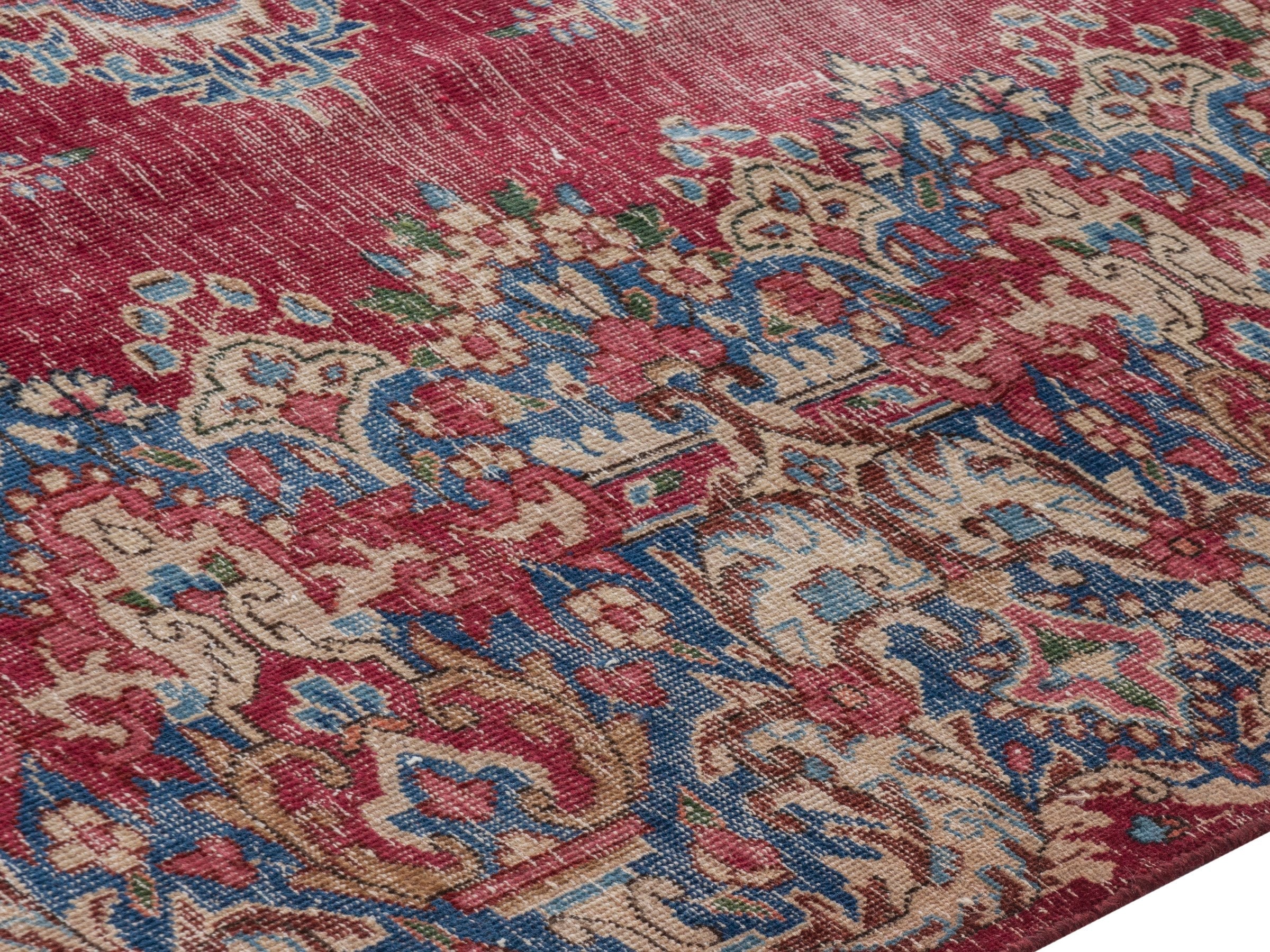 Persian Kerman area rug in burgundy and navy, view 6 of 20
