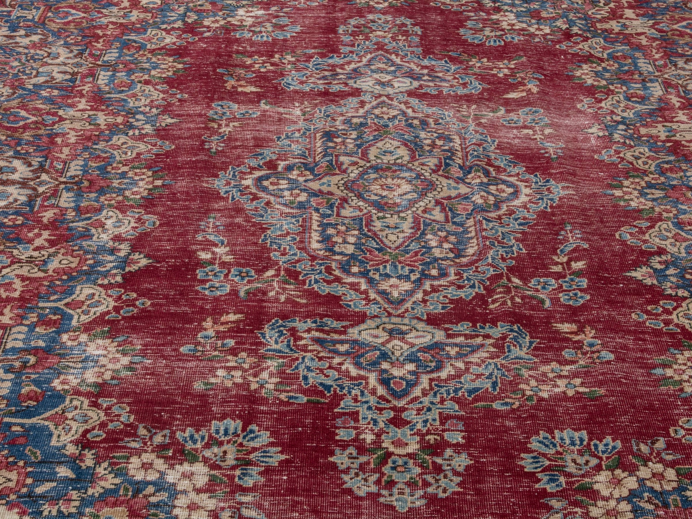 Persian Kerman area rug in burgundy and navy, view 7 of 20