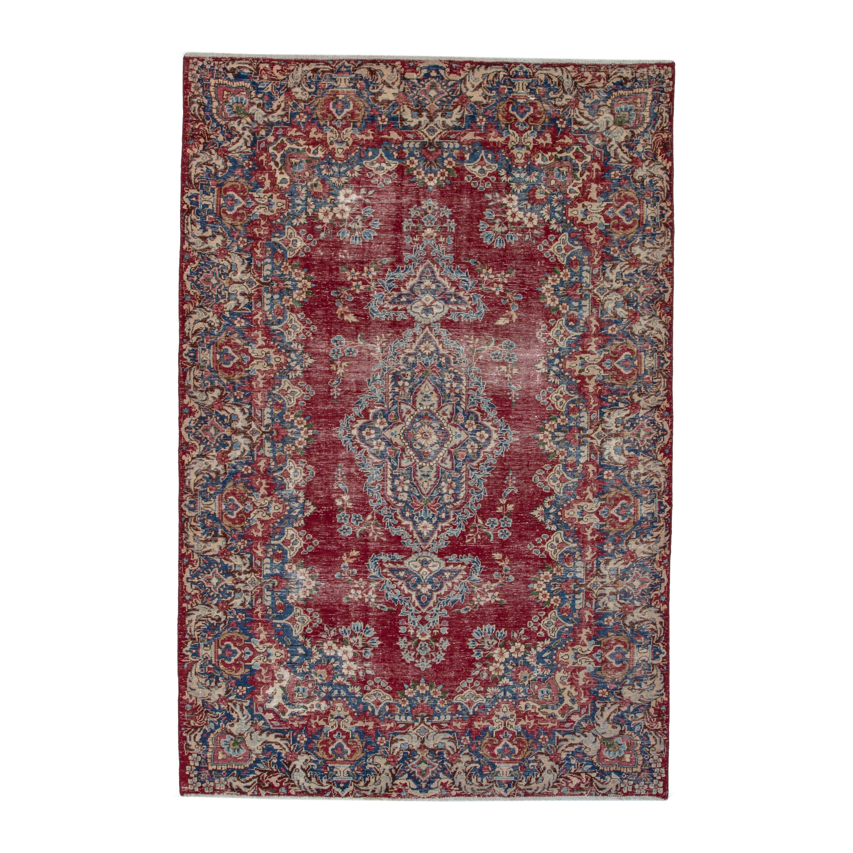 Persian Kerman area rug in burgundy and navy, 6'9" x 9'10"