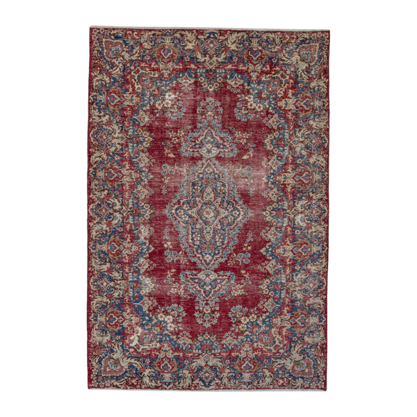 Persian Kerman area rug in burgundy and navy, 6'9" x 9'10"