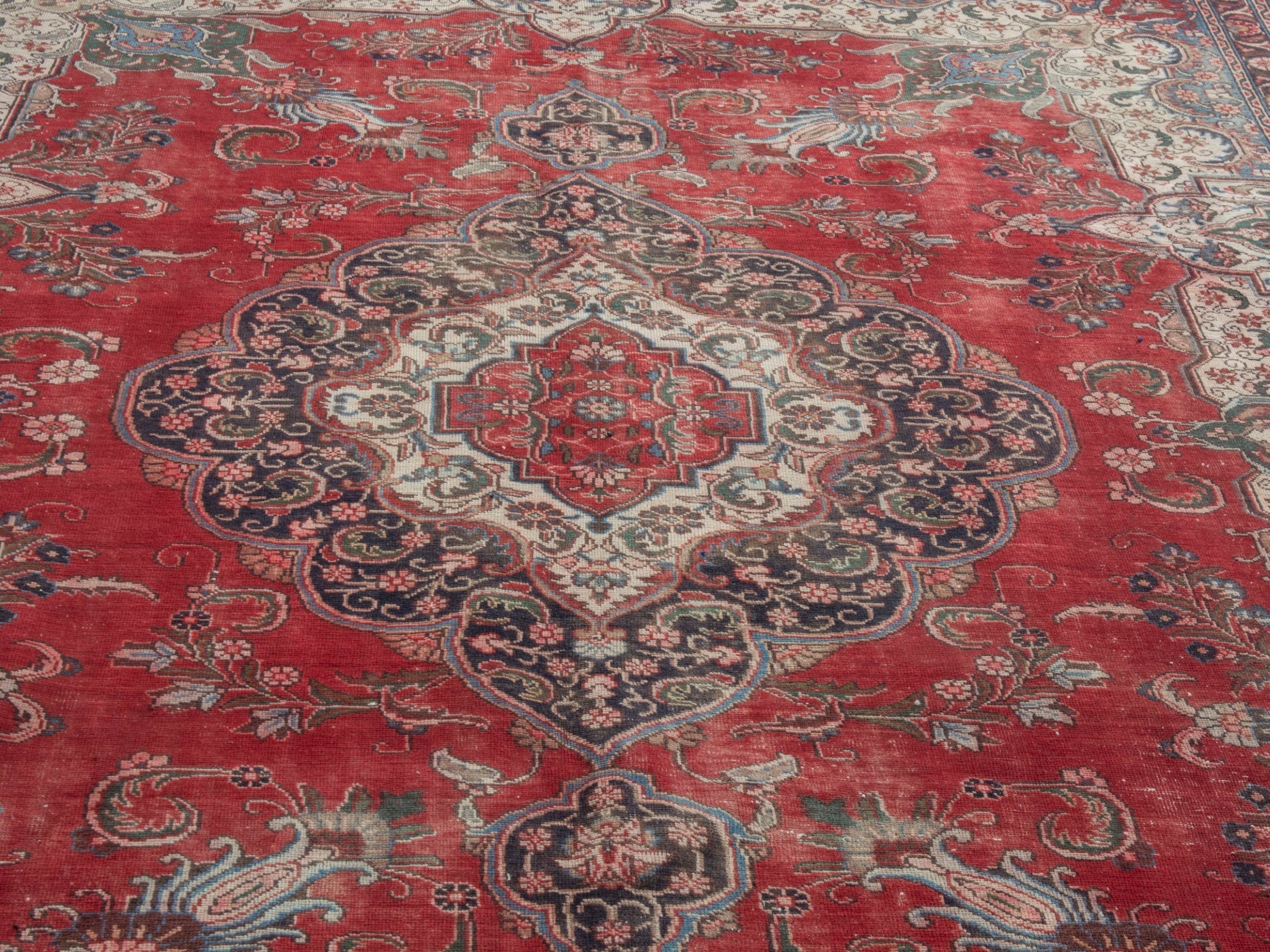 Persian Tabriz oversized rug in deep red and cream, view 8 of 22