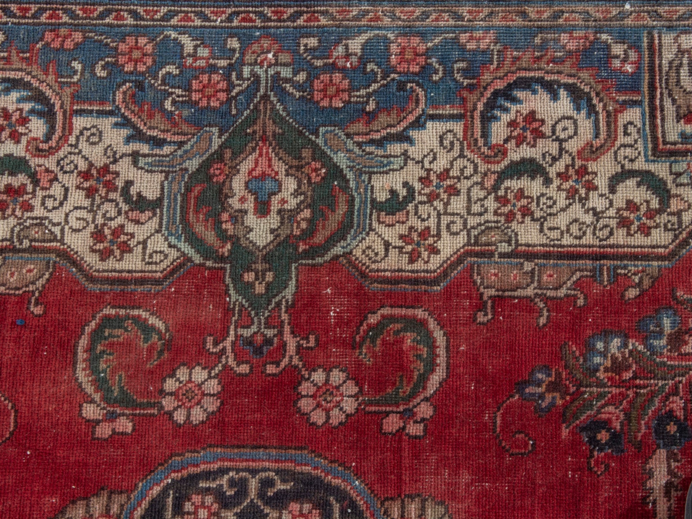 Persian Tabriz oversized rug in deep red and cream, view 13 of 22