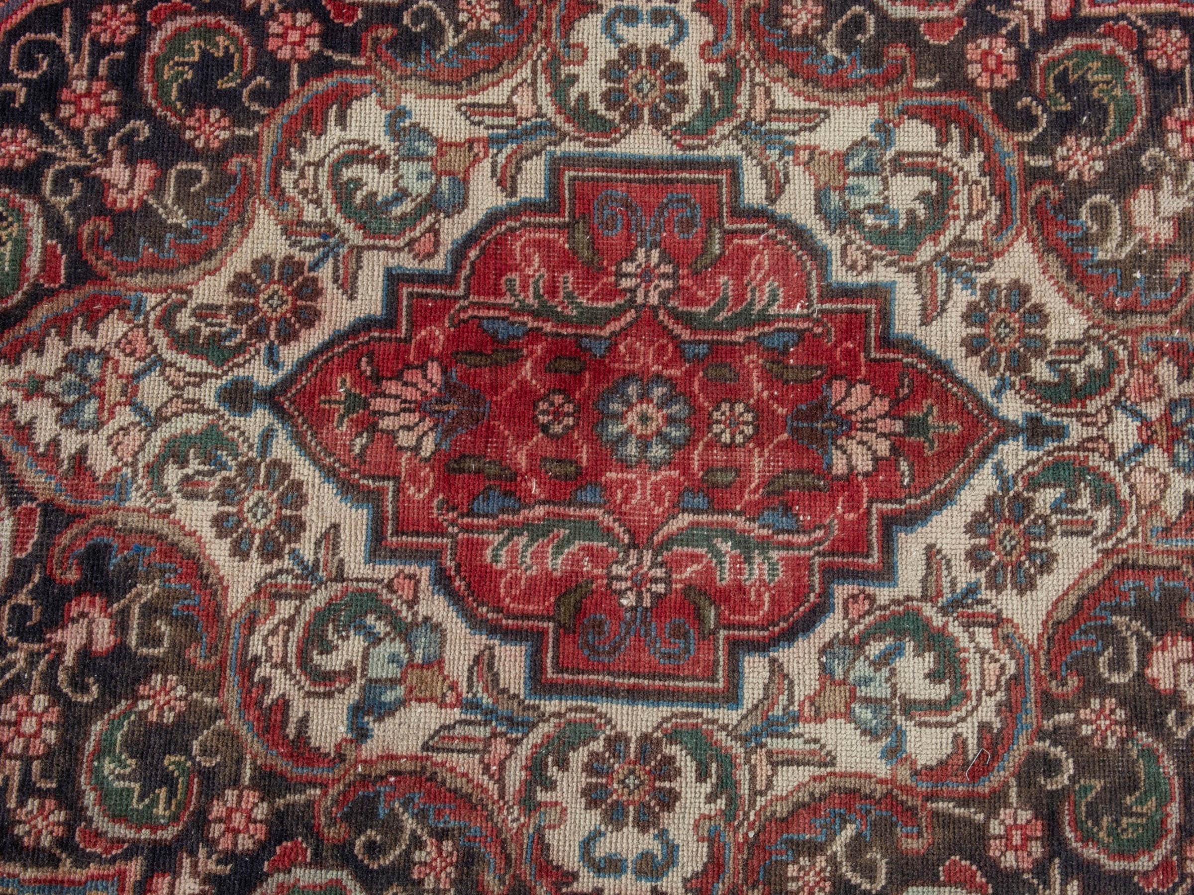 Persian Tabriz oversized rug in deep red and cream, view 14 of 22