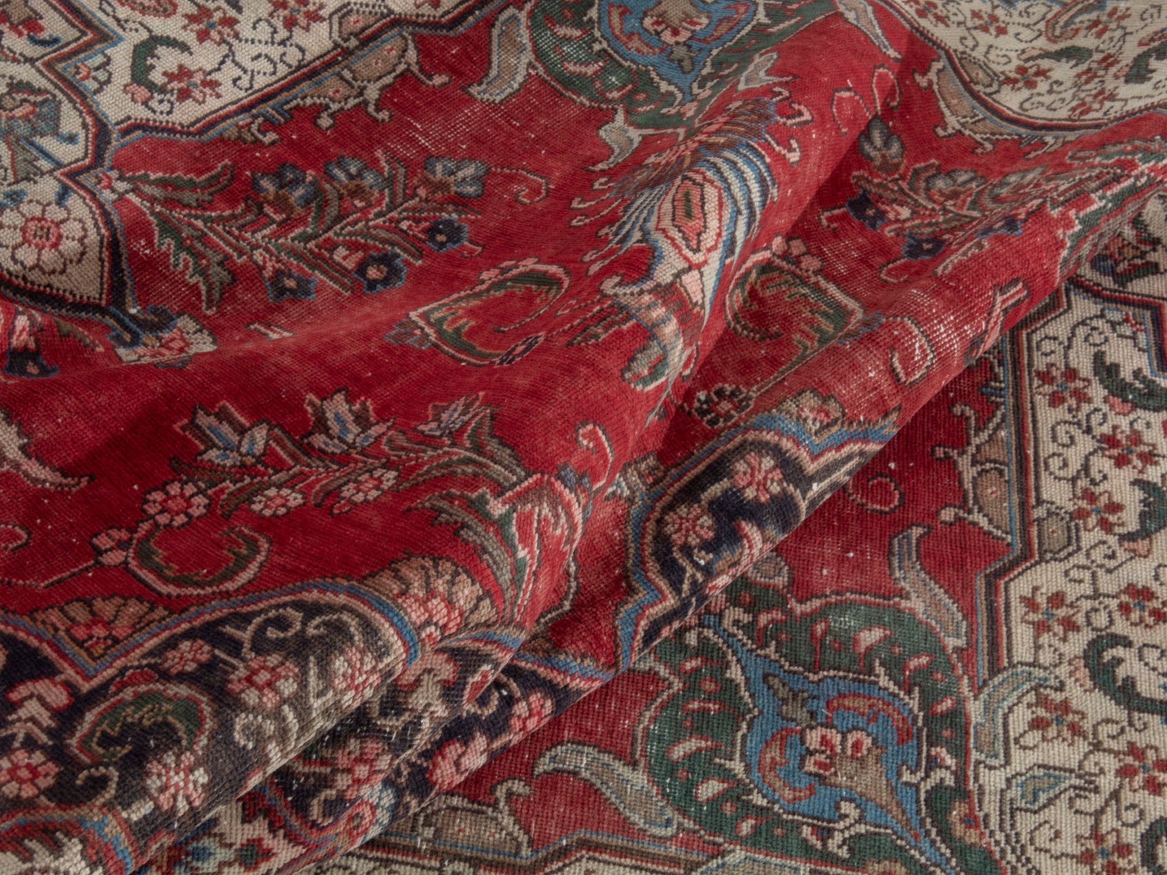 Persian Tabriz oversized rug in deep red and cream, view 18 of 22