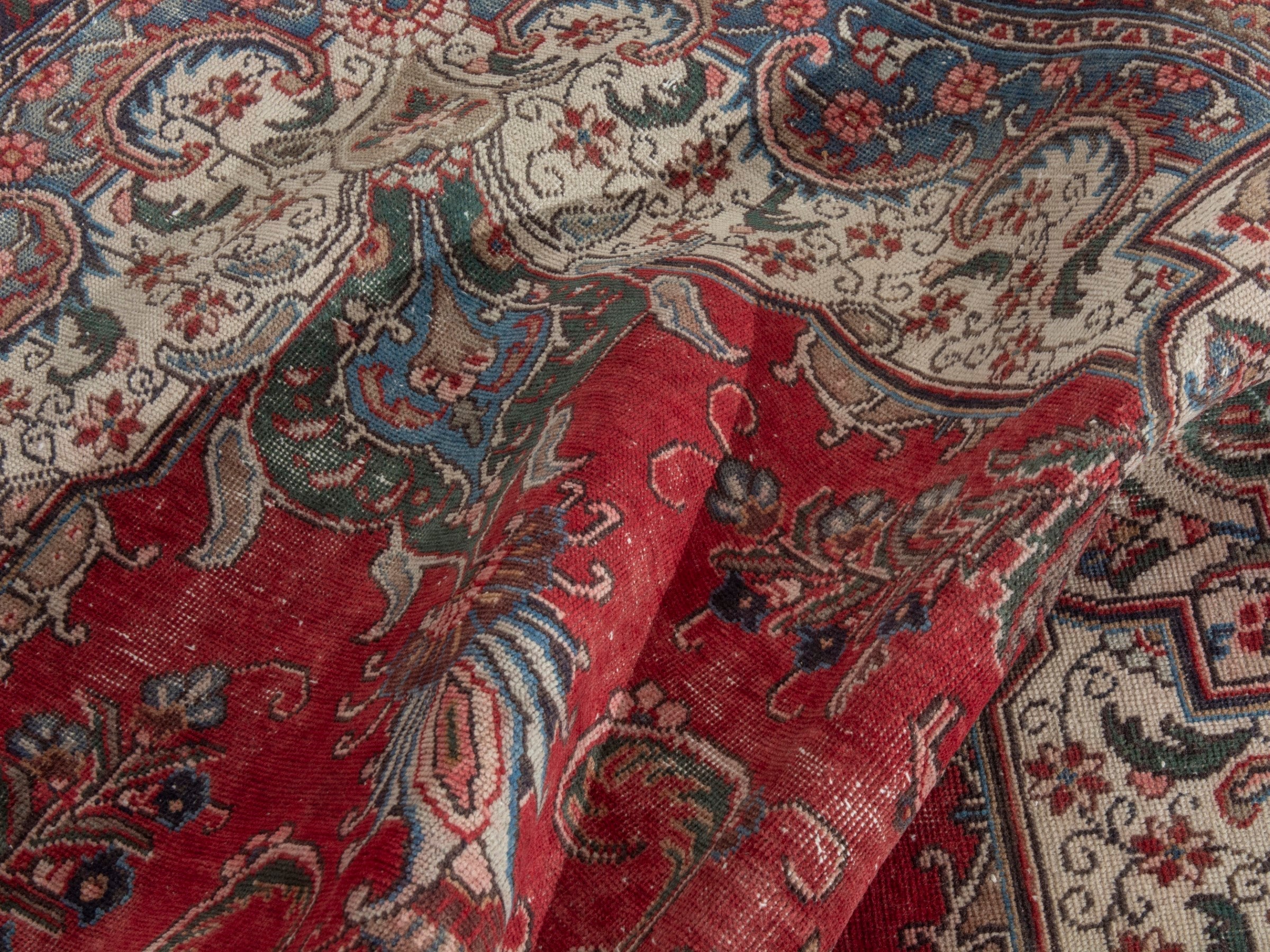 Persian Tabriz oversized rug in deep red and cream, view 20 of 22