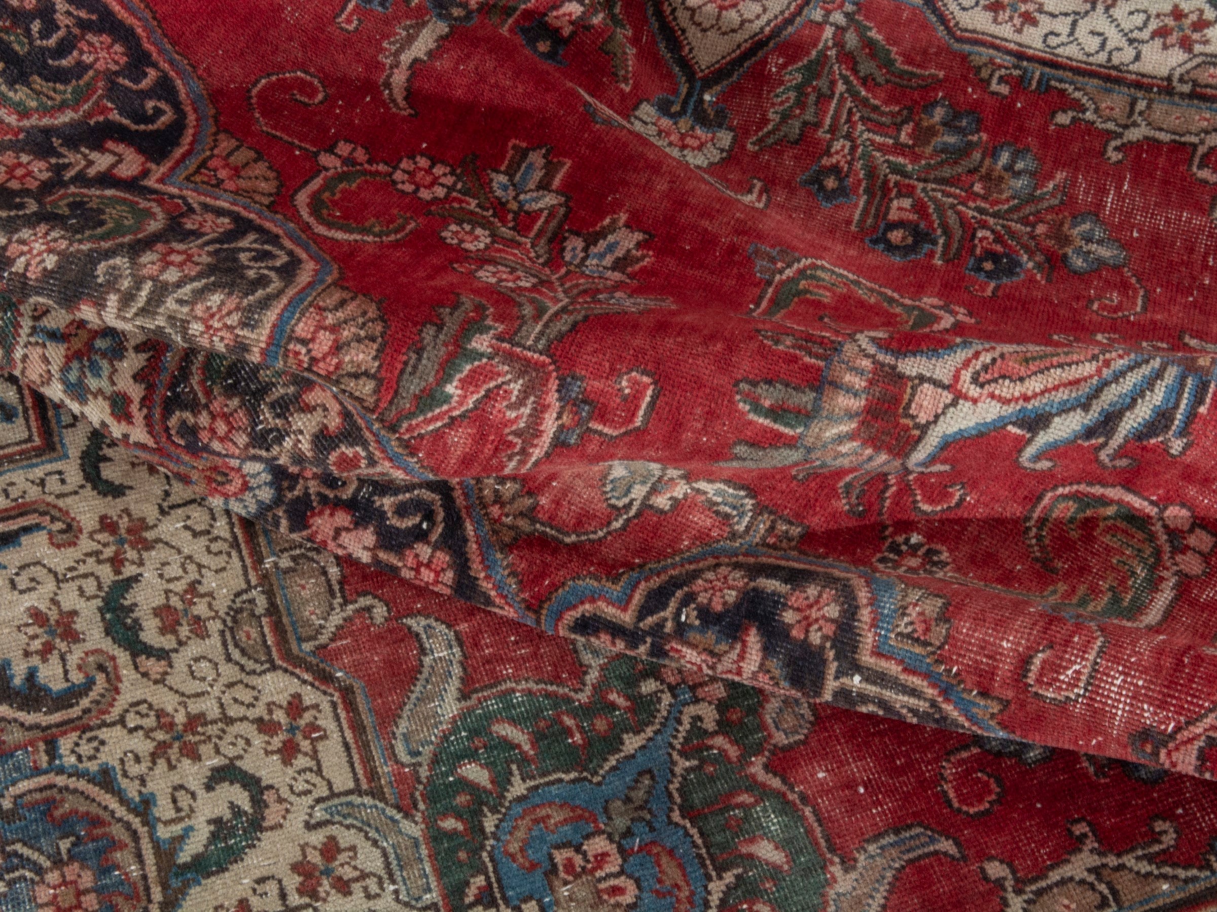 Persian Tabriz oversized rug in deep red and cream, view 21 of 22