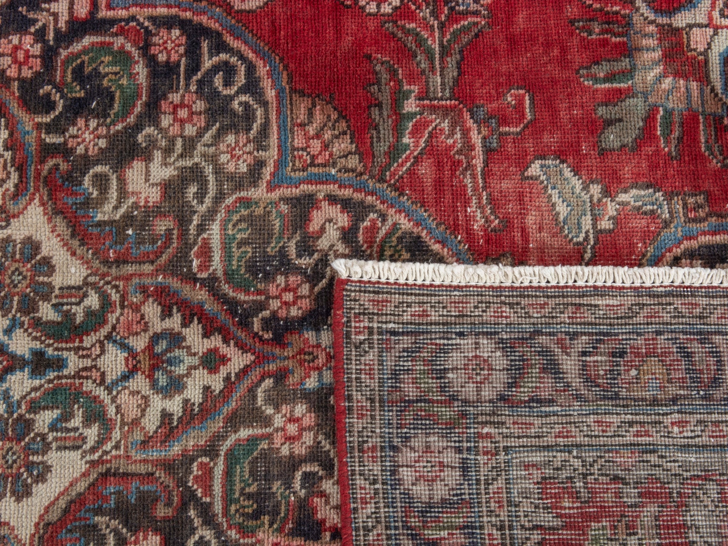 Persian Tabriz oversized rug in deep red and cream, view 22 of 22