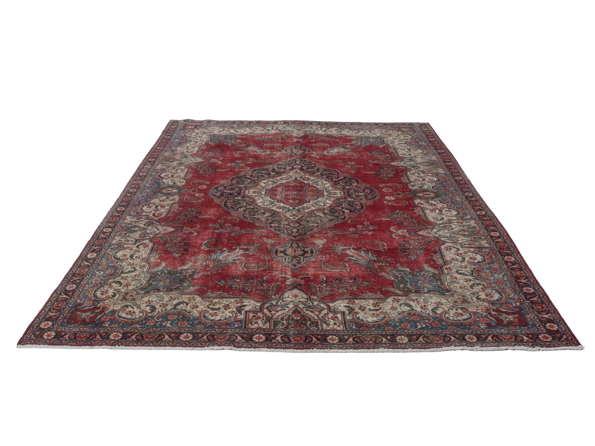 Persian Tabriz oversized rug in deep red and cream, view 2 of 22