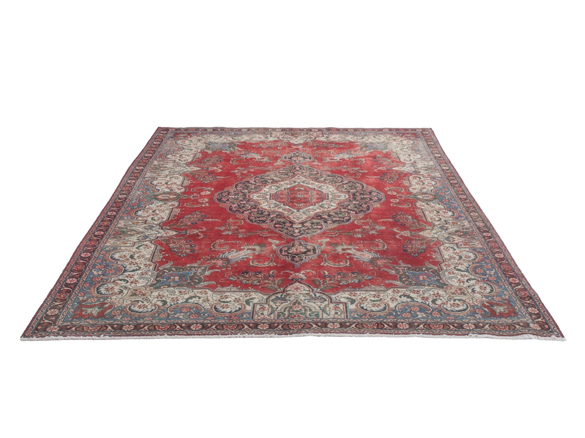 Persian Tabriz oversized rug in deep red and cream, view 3 of 22