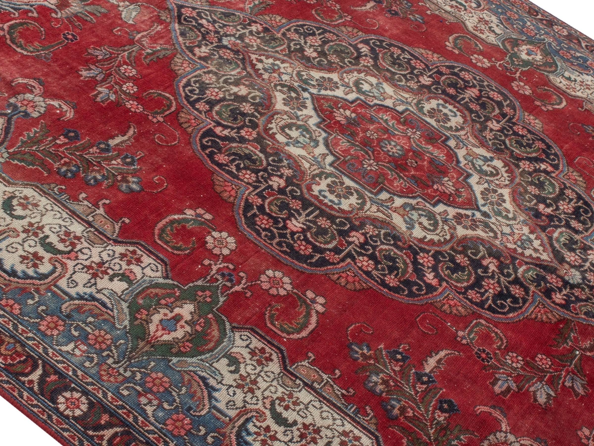 Persian Tabriz oversized rug in deep red and cream, view 4 of 22
