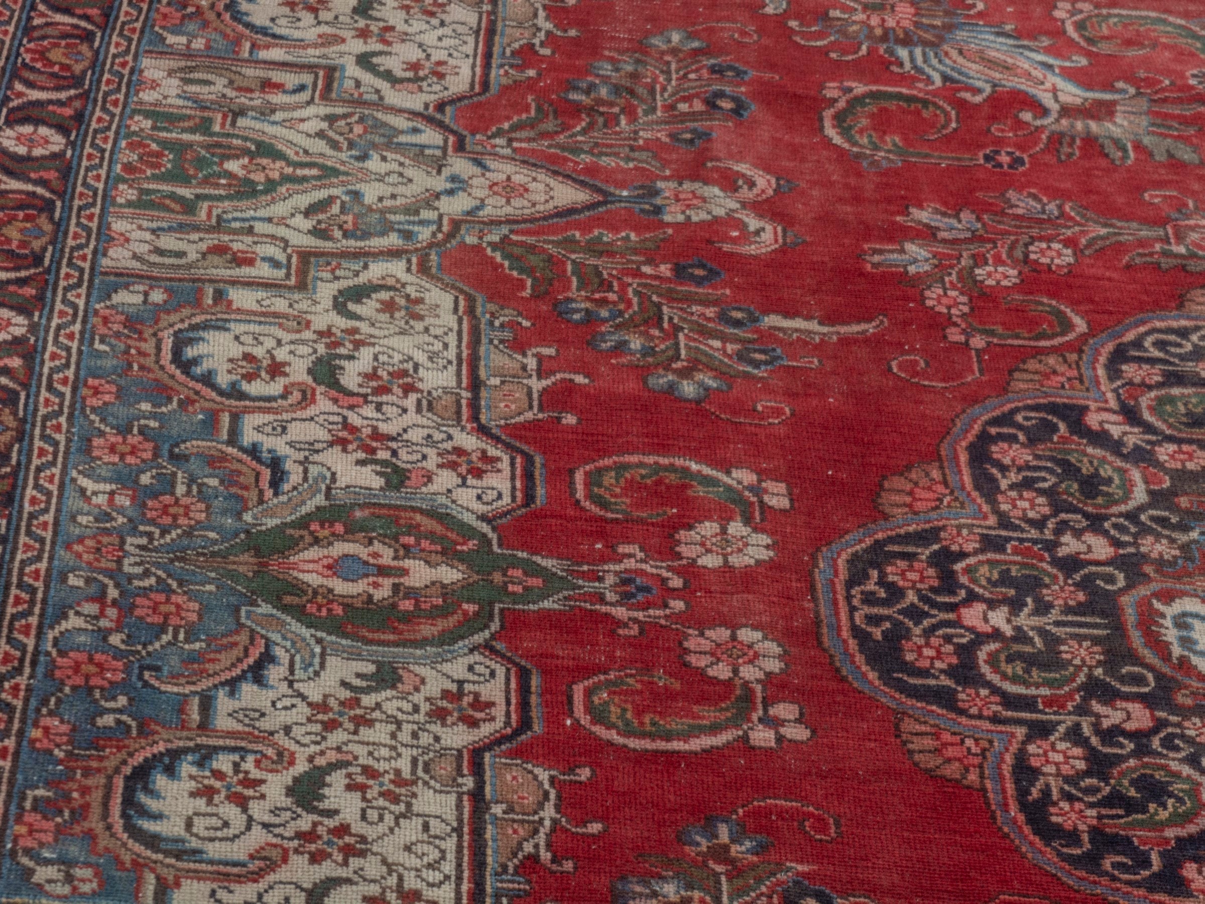 Persian Tabriz oversized rug in deep red and cream, view 9 of 22