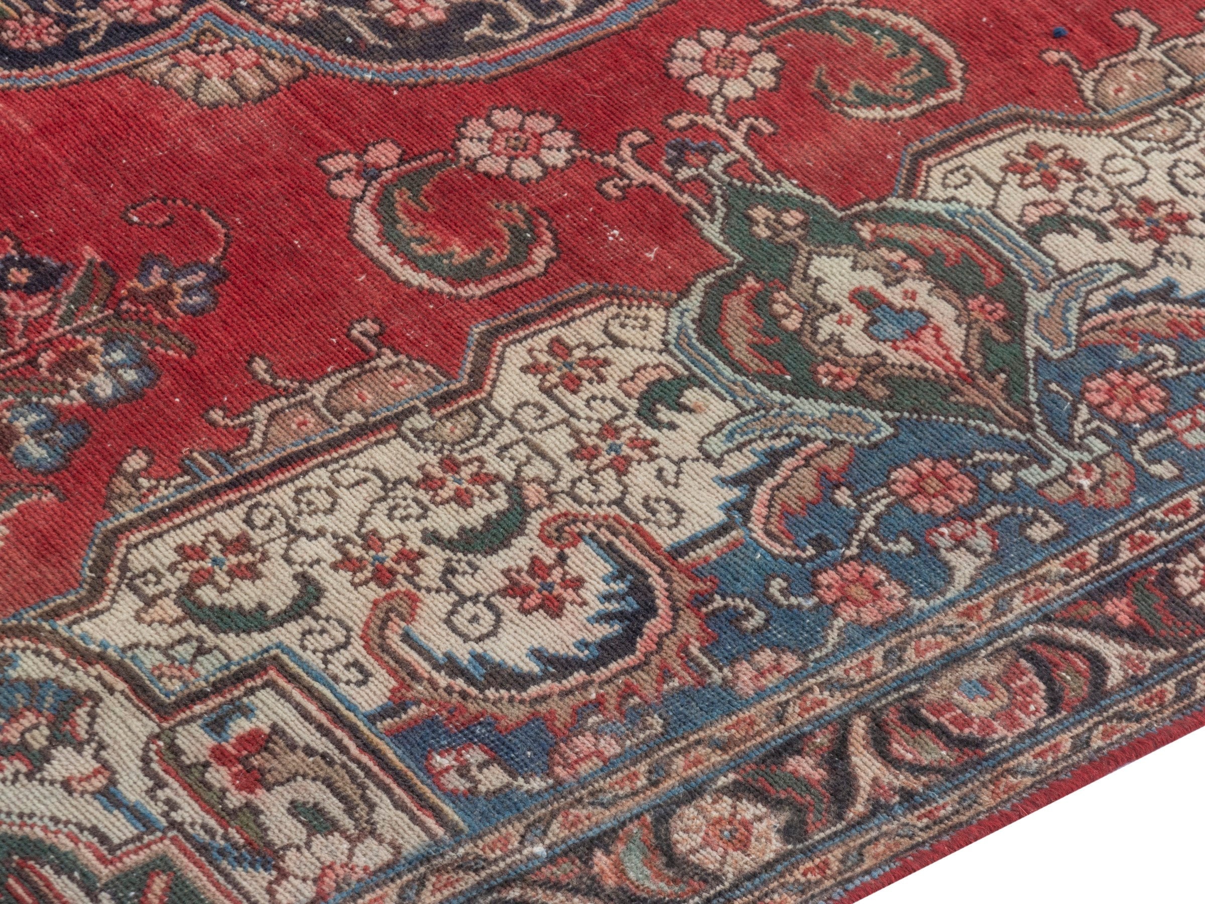 Persian Tabriz oversized rug in deep red and cream, view 6 of 22