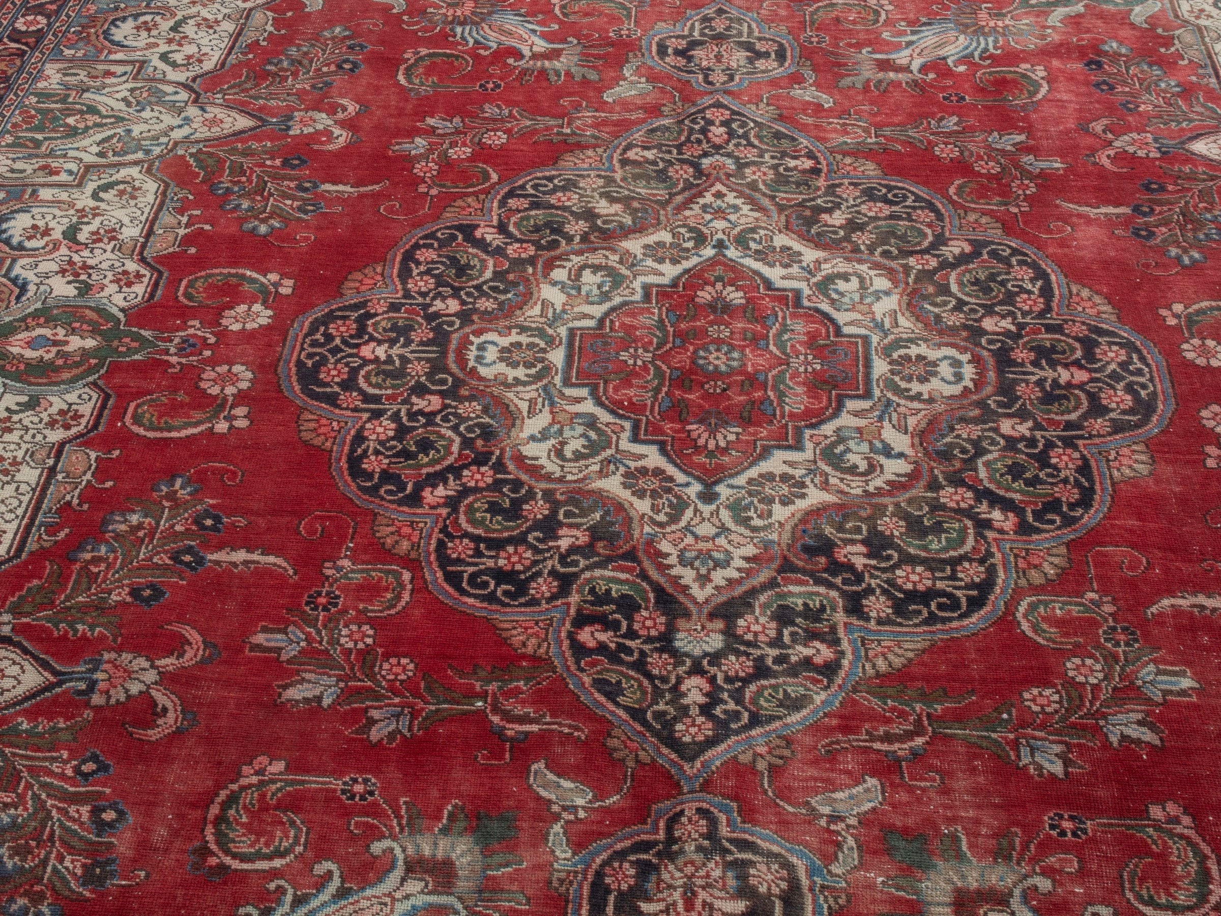 Persian Tabriz oversized rug in deep red and cream, view 7 of 22