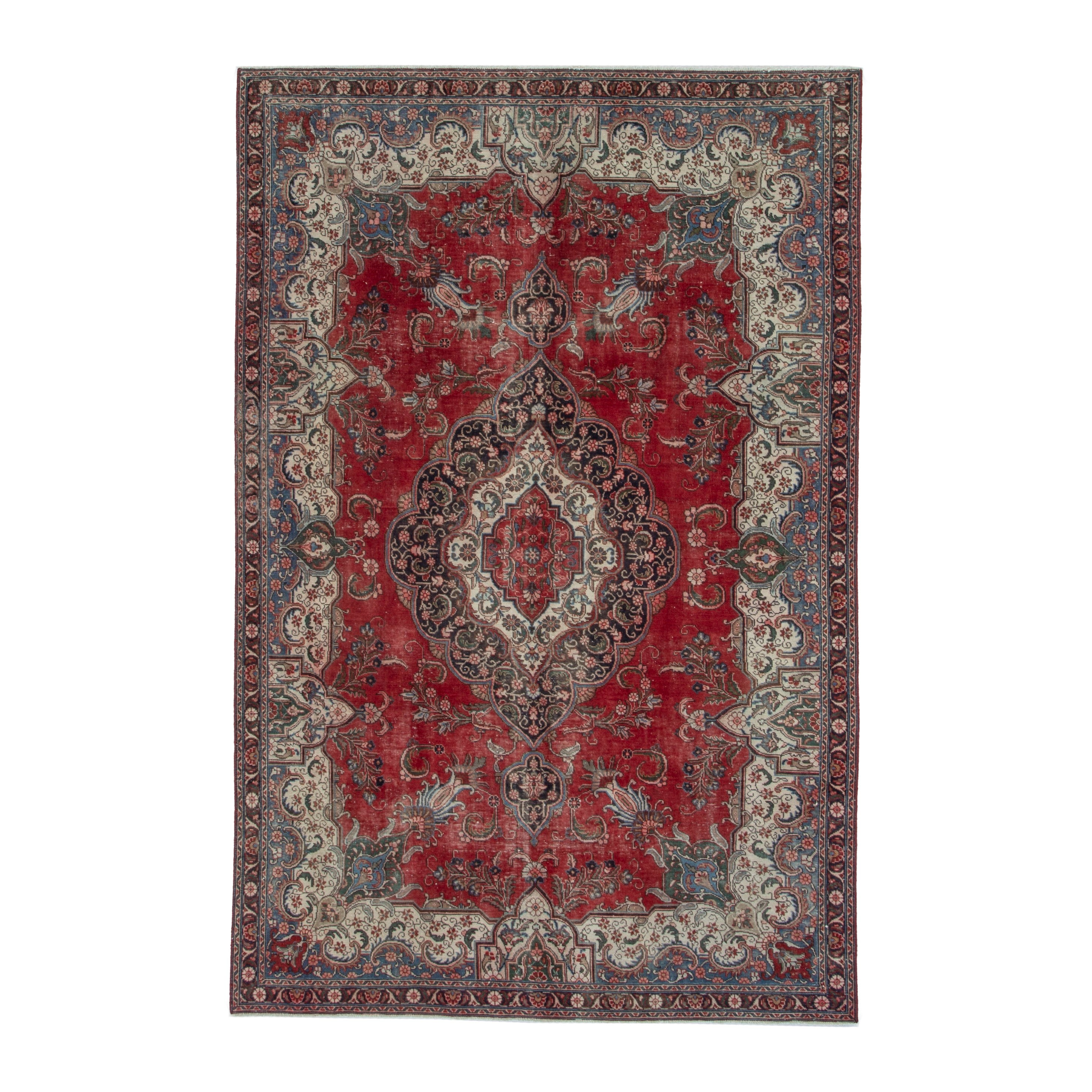 Persian Tabriz oversized rug in deep red and cream, 7'1" x 10'7"
