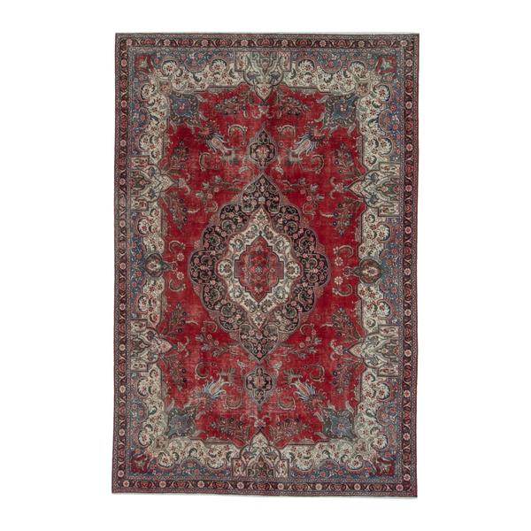 Persian Tabriz oversized rug in deep red and cream, 7'1" x 10'7"