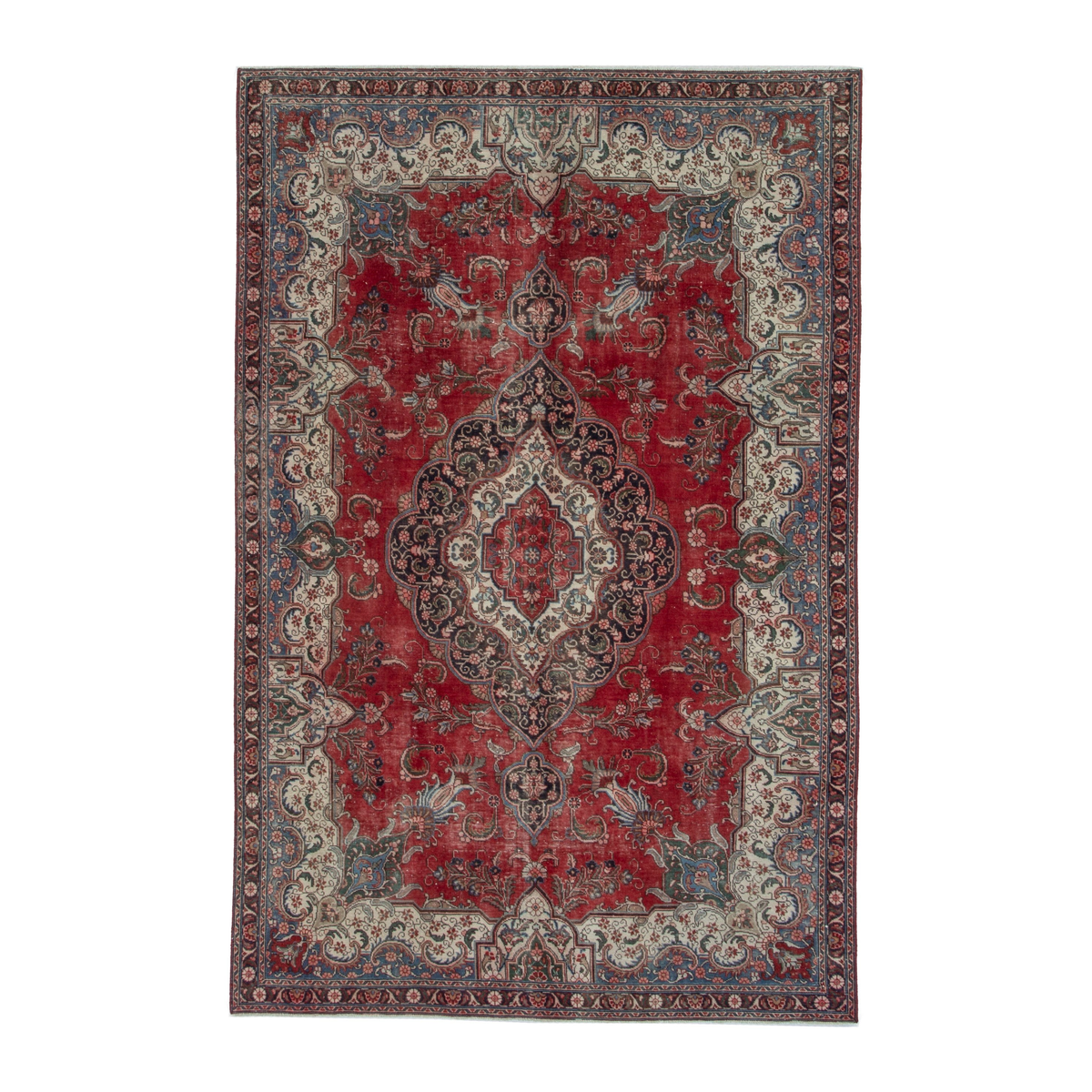 Persian Tabriz oversized rug in deep red and cream, 7'1" x 10'7"