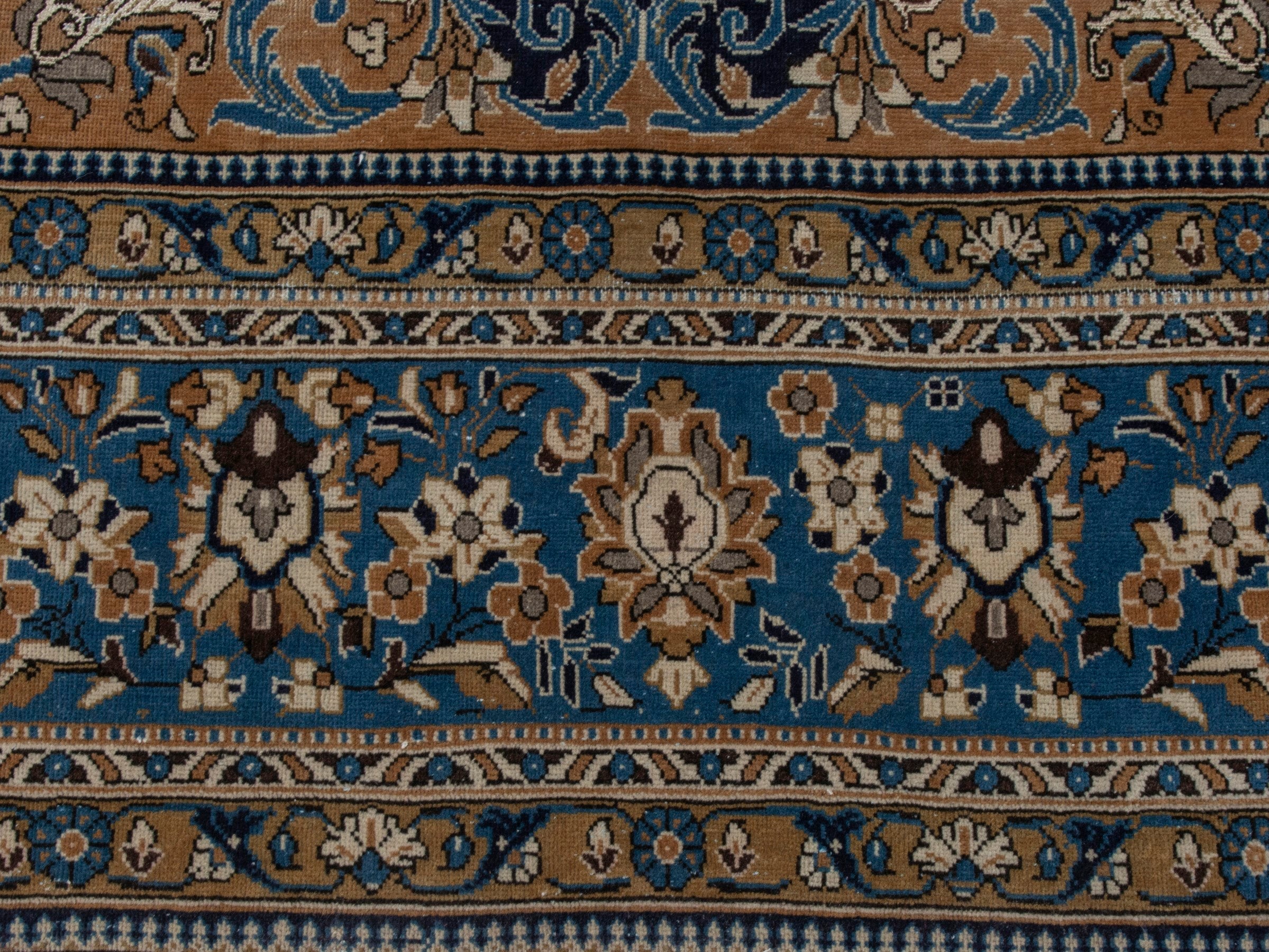 Persian Qom oversized rug in navy and cream, view 11 of 22