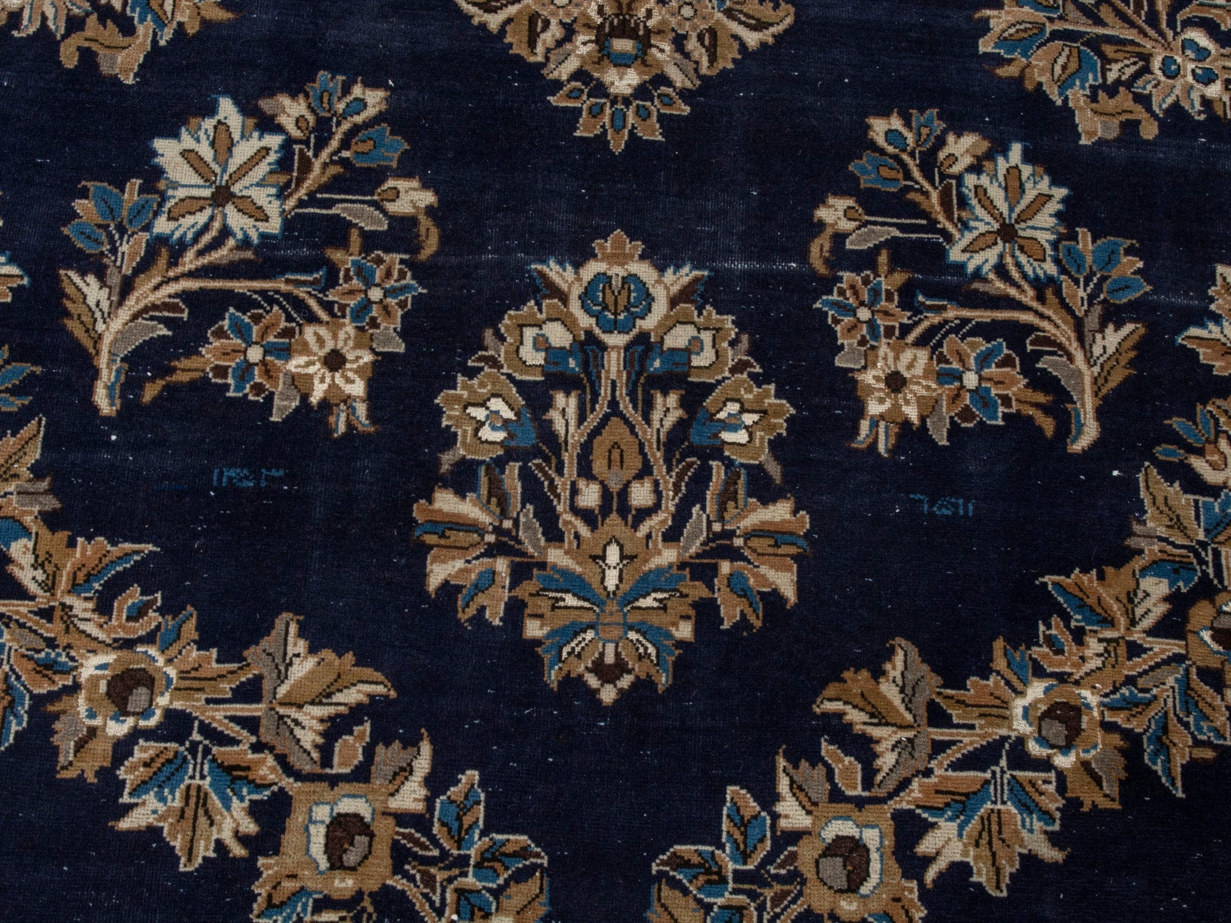 Persian Qom oversized rug in navy and cream, view 12 of 22