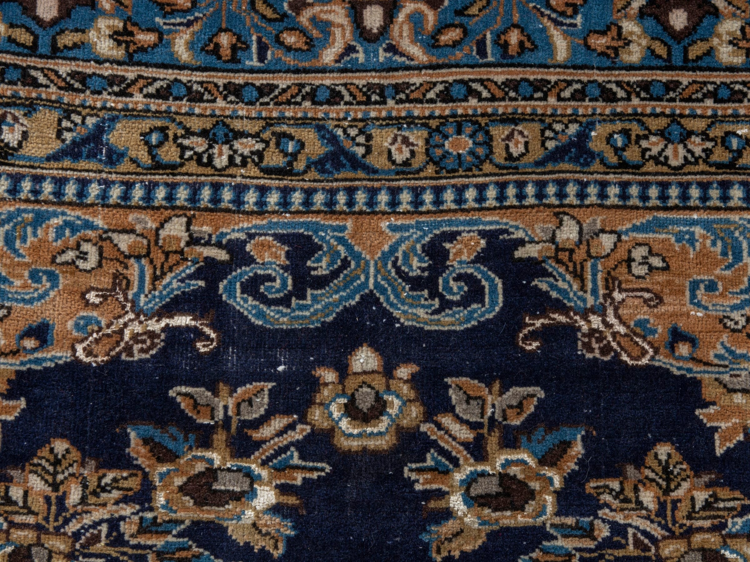 Persian Qom oversized rug in navy and cream, view 14 of 22