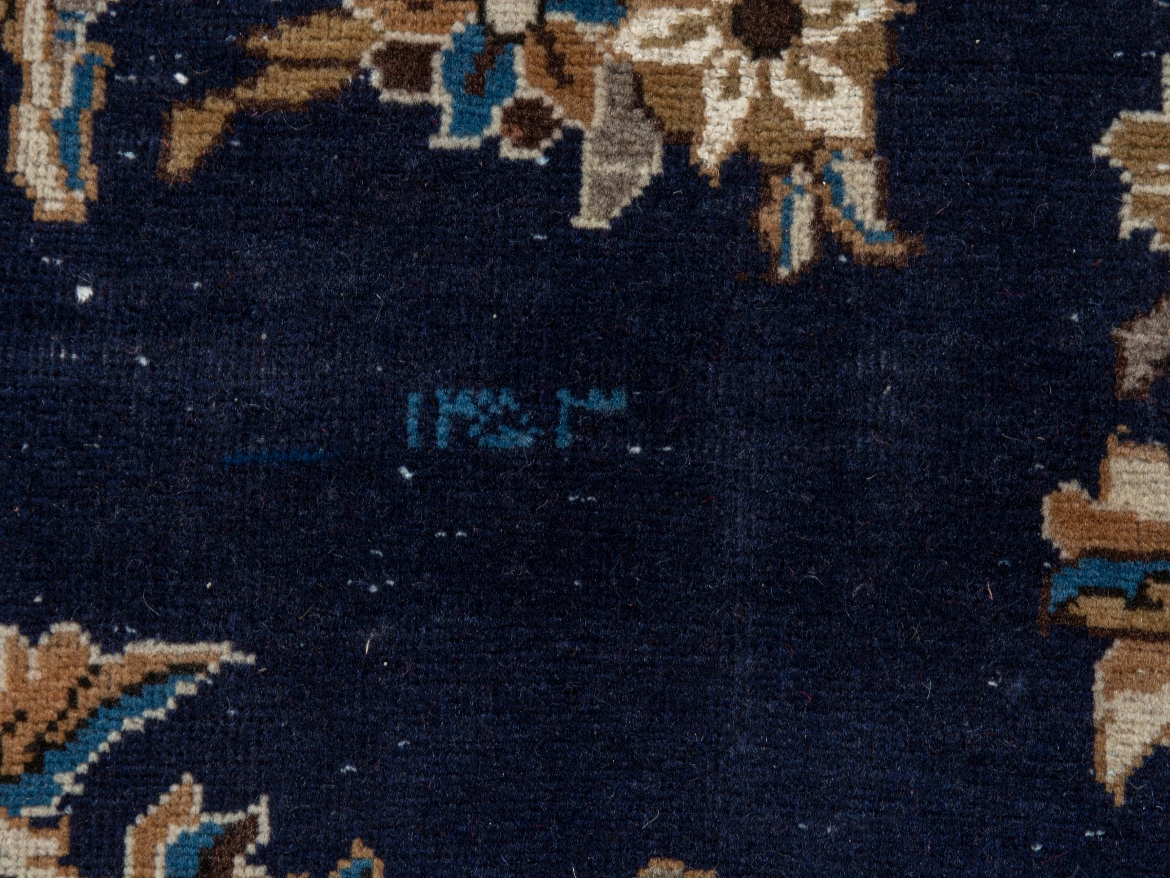 Persian Qom oversized rug in navy and cream, view 16 of 22