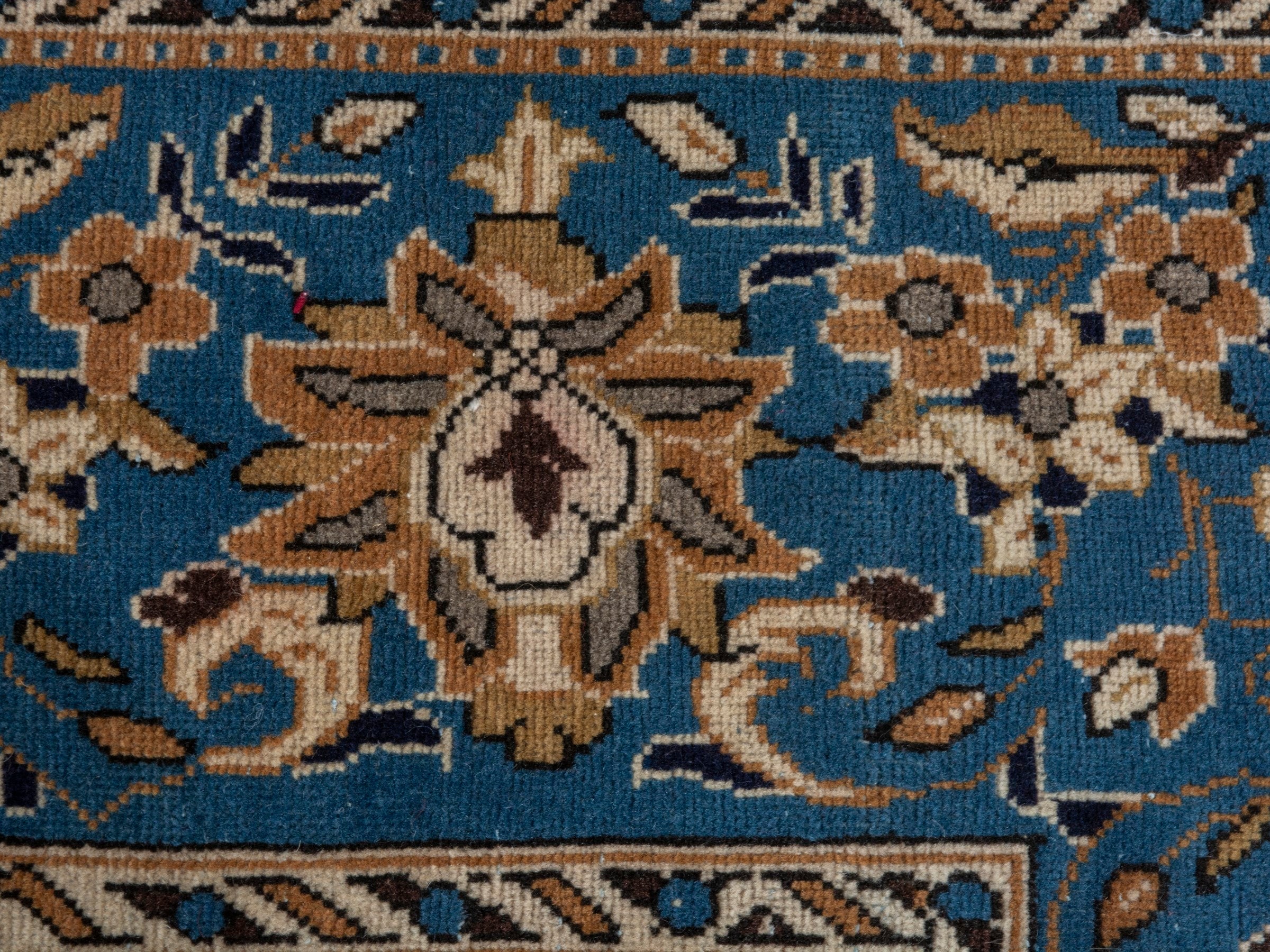 Persian Qom oversized rug in navy and cream, view 17 of 22