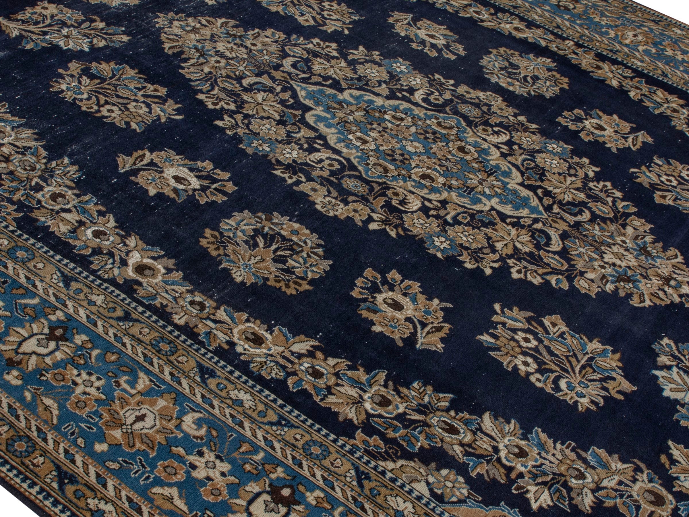 Persian Qom oversized rug in navy and cream, view 4 of 22