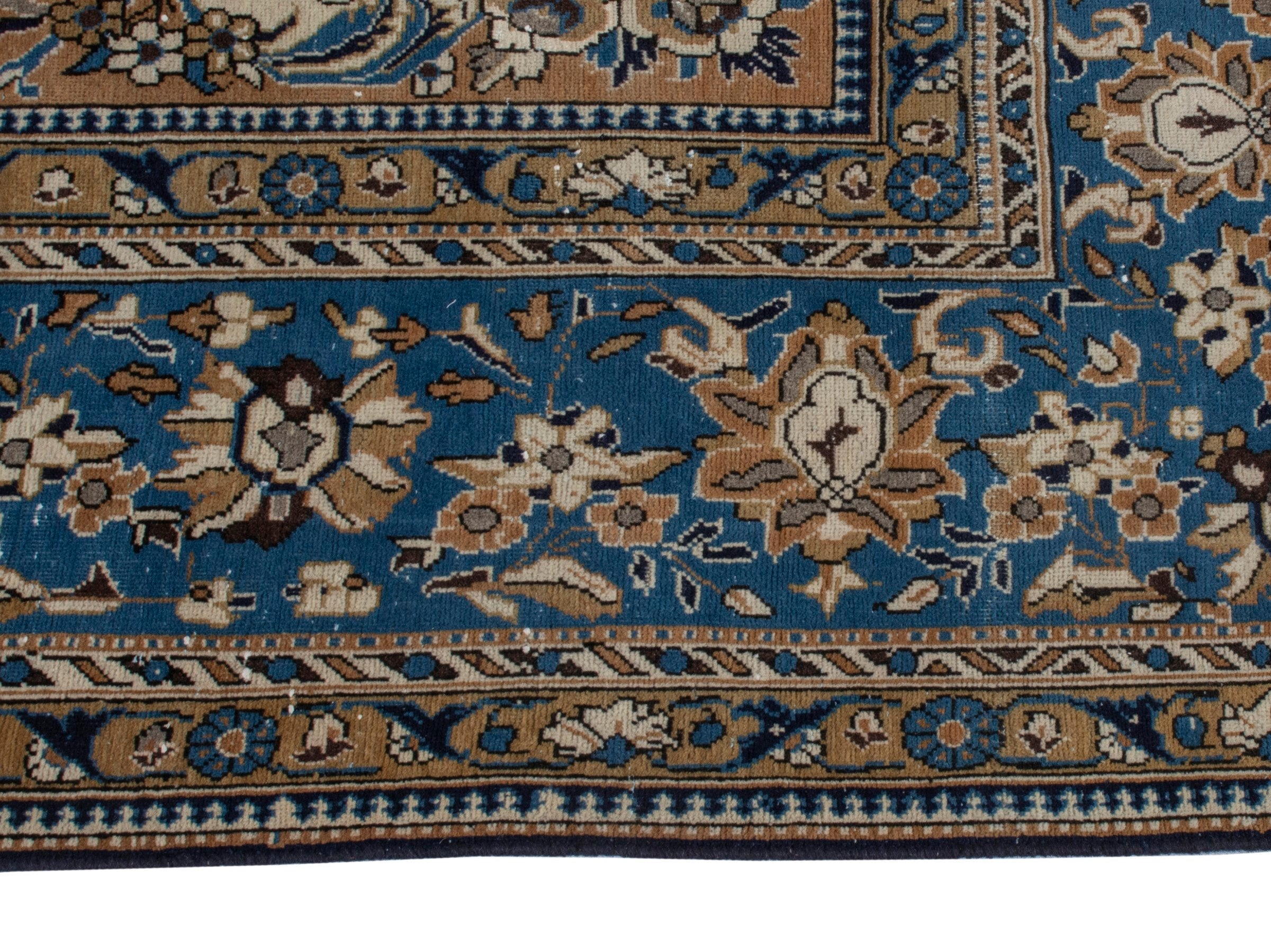 Persian Qom oversized rug in navy and cream, view 10 of 22
