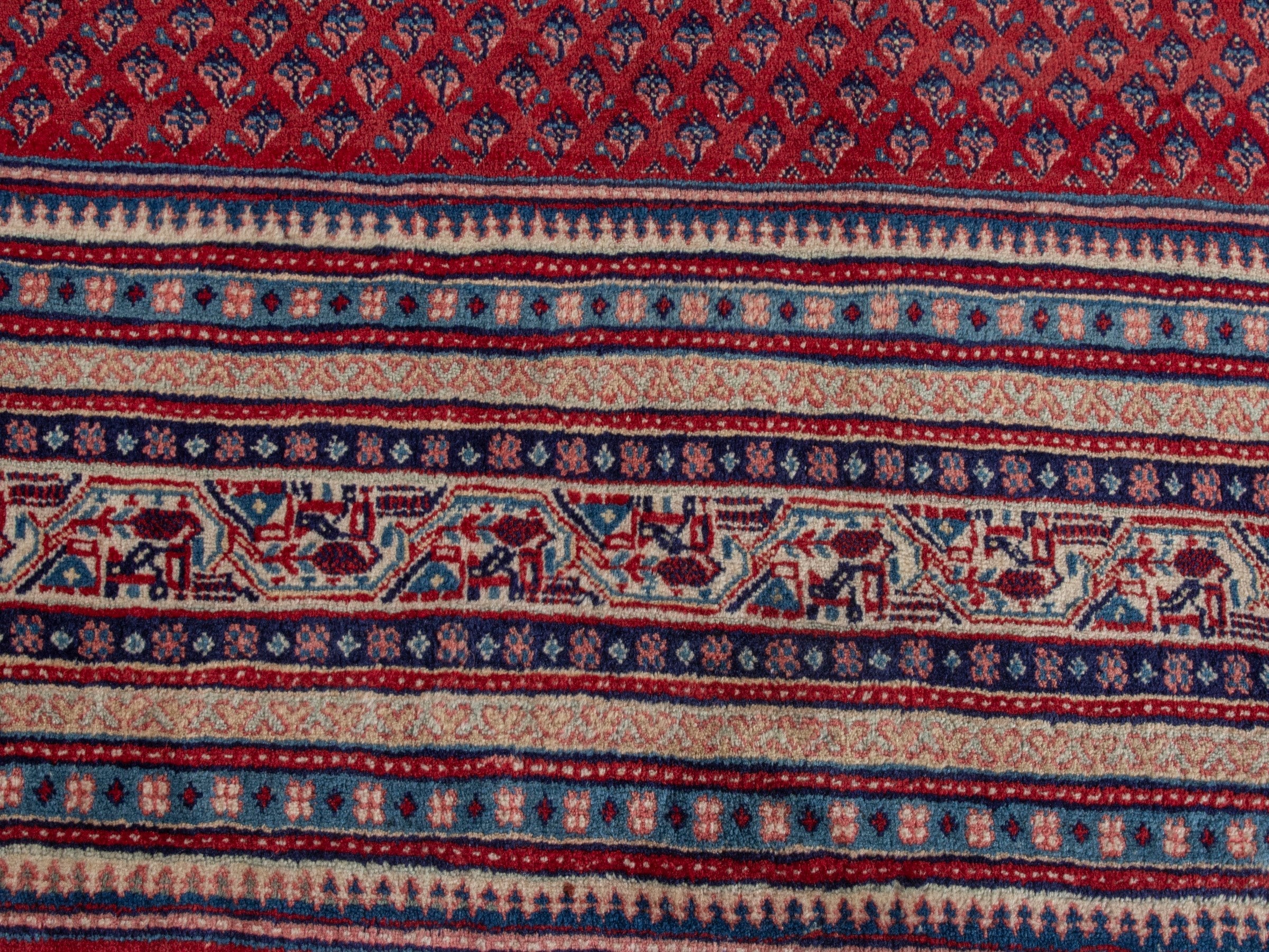 Persian Botteh oversized rug in burgundy and navy, view 11 of 23