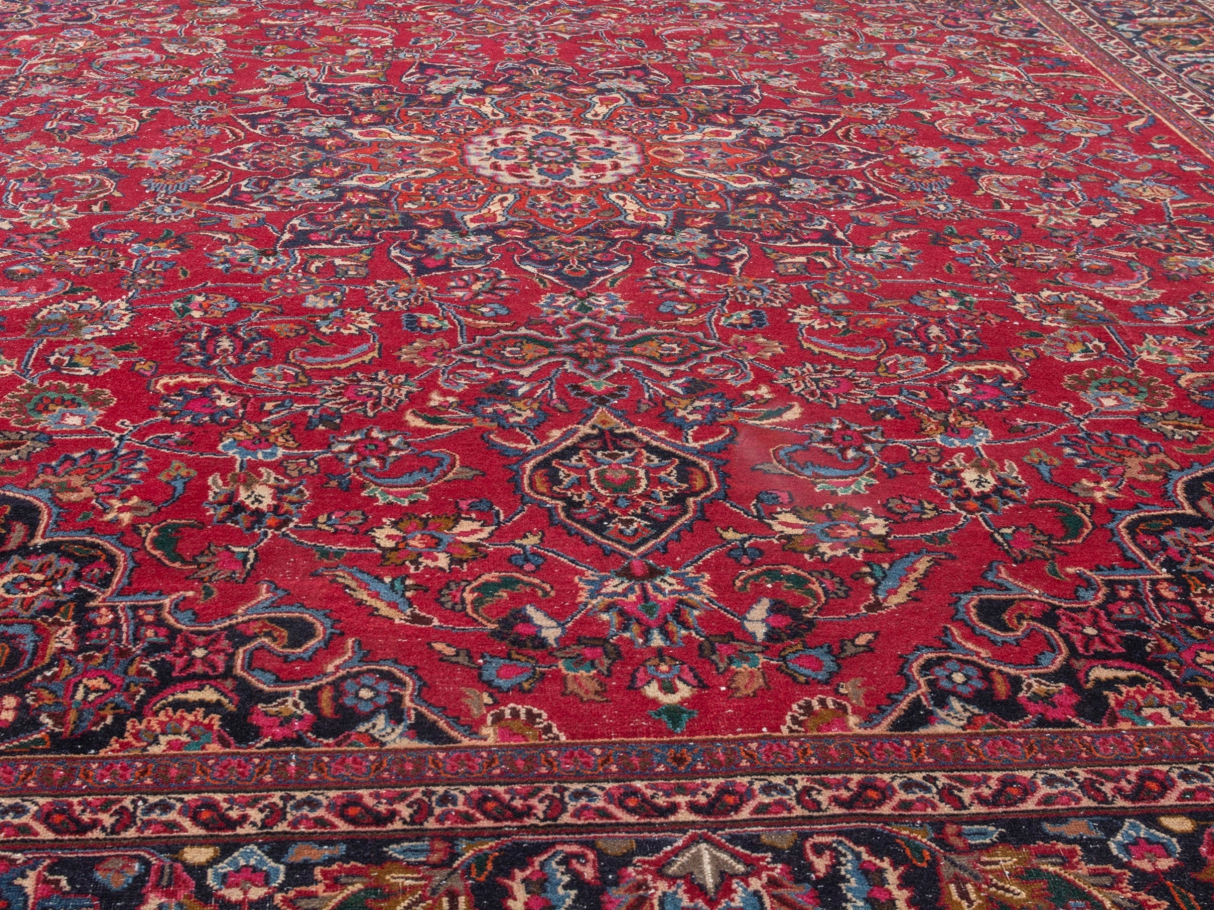 Persian Mashhad oversized rug in deep red and burgundy, view 8 of 26