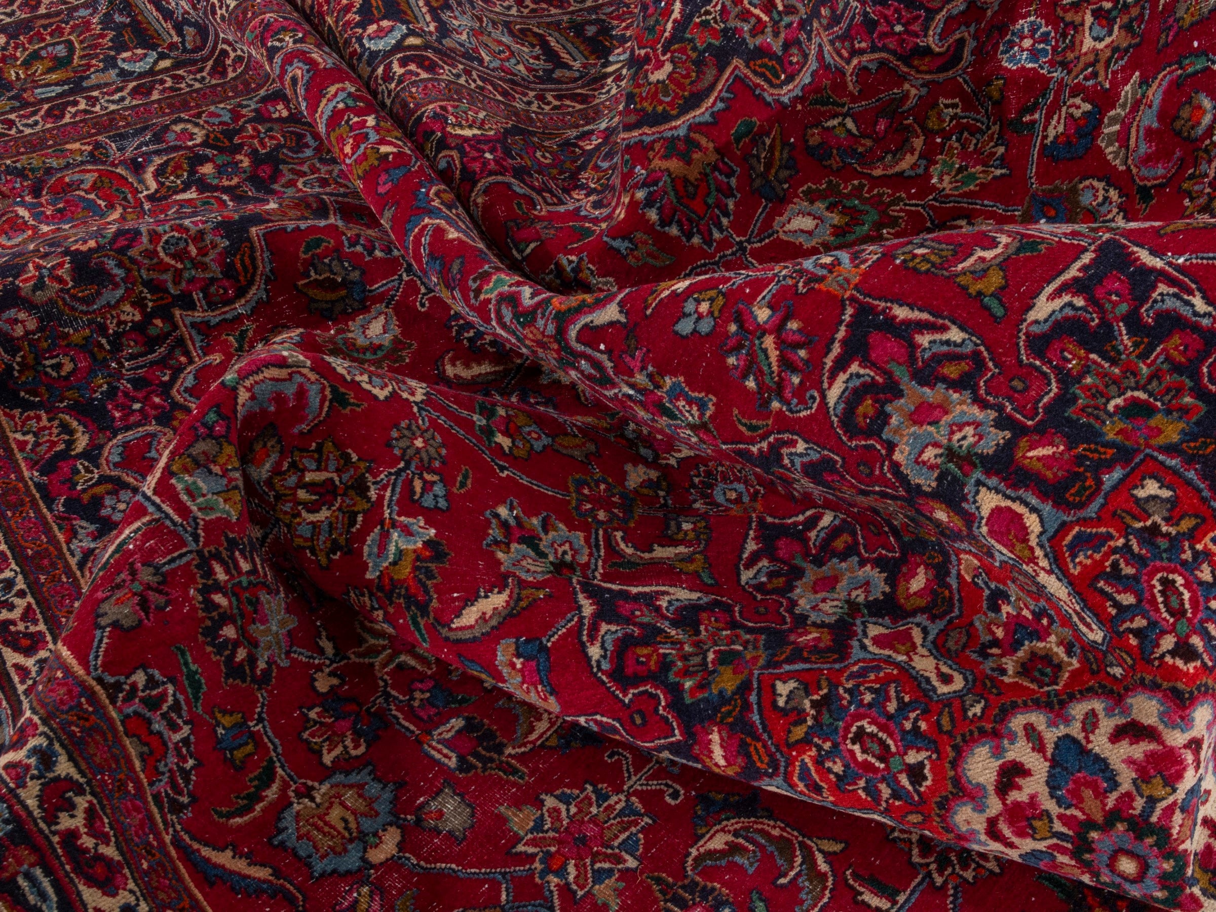 Persian Mashhad oversized rug in deep red and burgundy, view 25 of 26