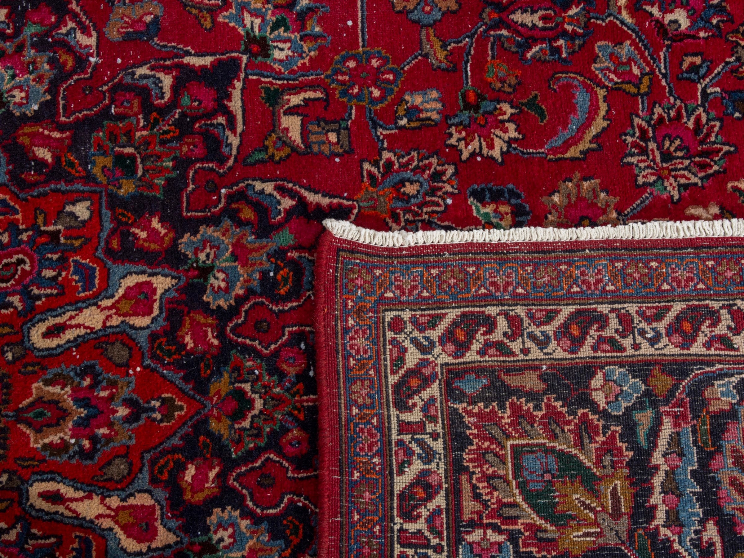 Persian Mashhad oversized rug in deep red and burgundy, view 26 of 26