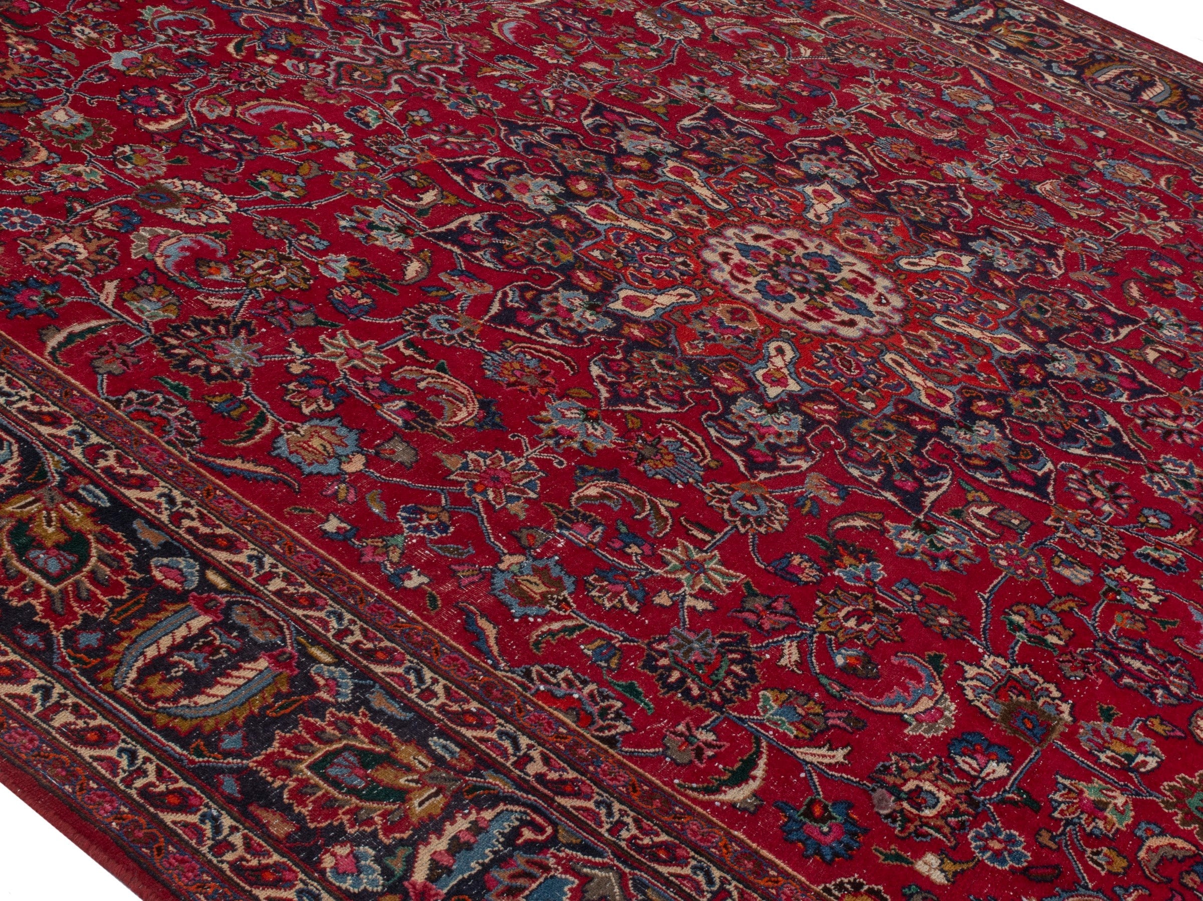 Persian Mashhad oversized rug in deep red and burgundy, view 4 of 26