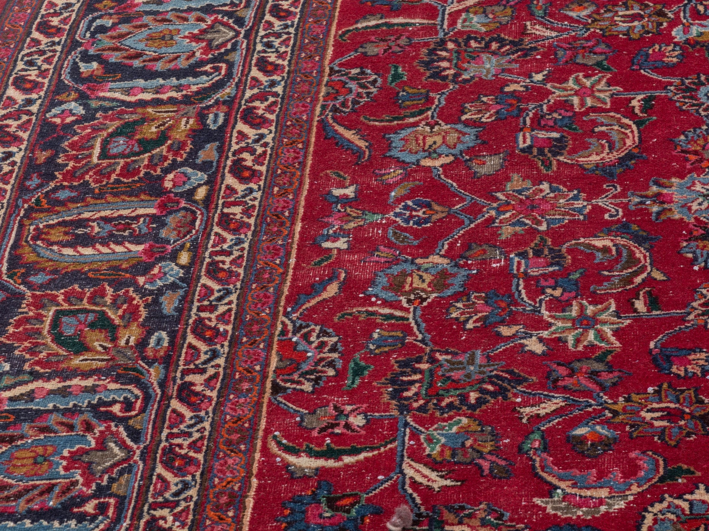 Persian Mashhad oversized rug in deep red and burgundy, view 9 of 26