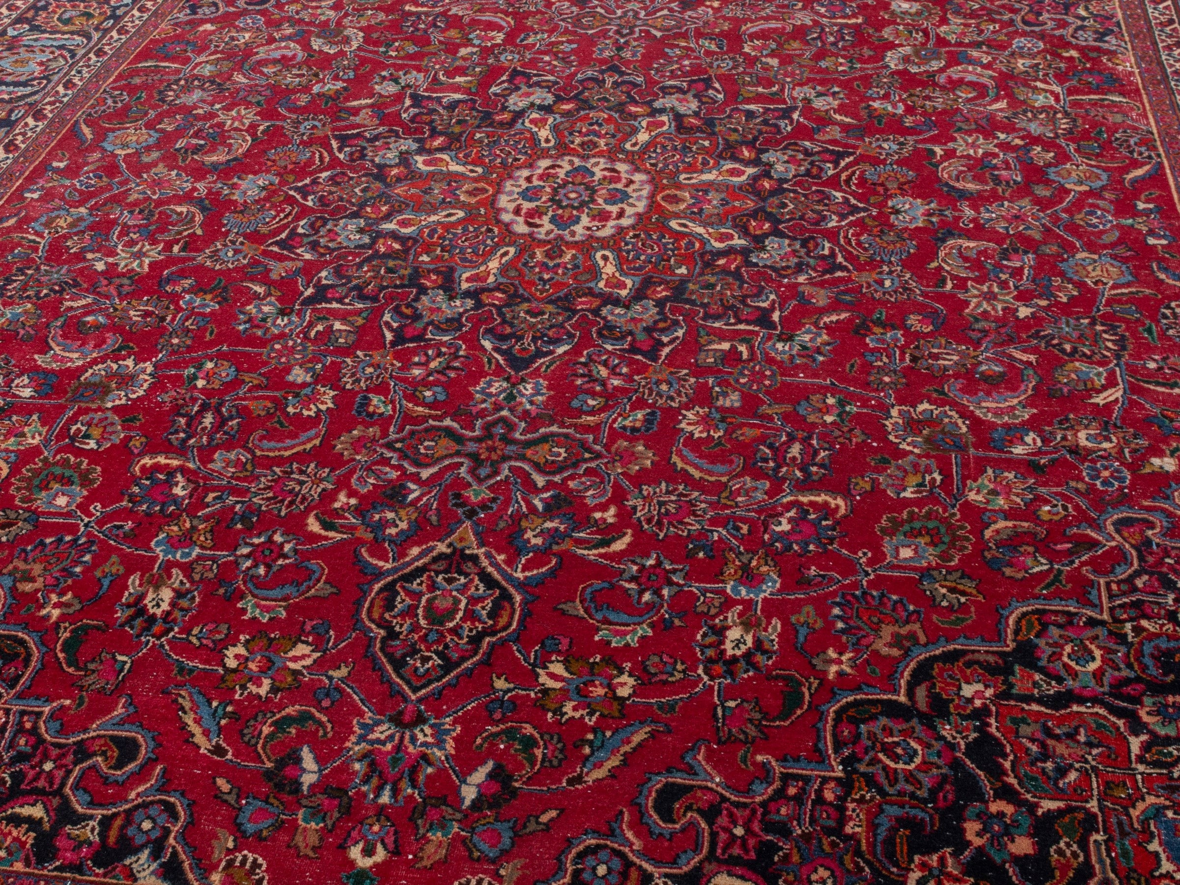 Persian Mashhad oversized rug in deep red and burgundy, view 7 of 26
