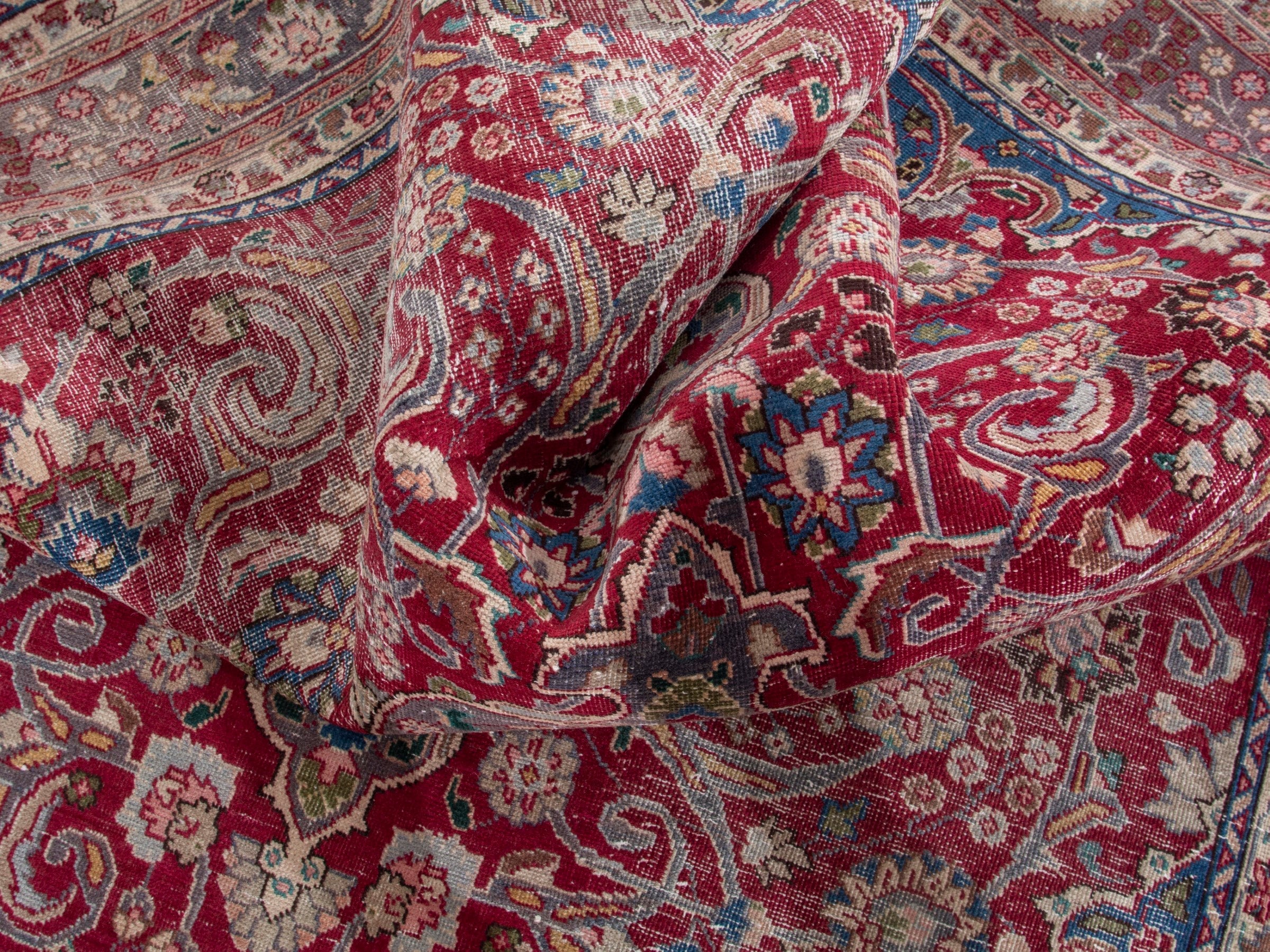 Persian Sabzevar area rug in burgundy and cream, view 16 of 18