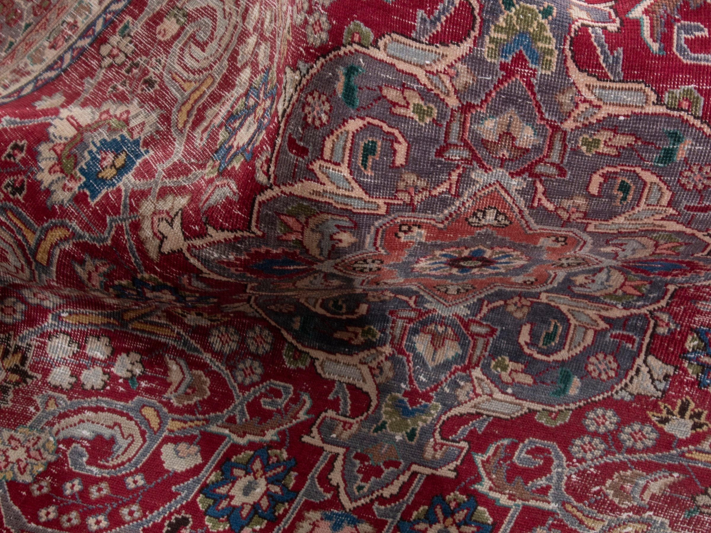 Persian Sabzevar area rug in burgundy and cream, view 17 of 18