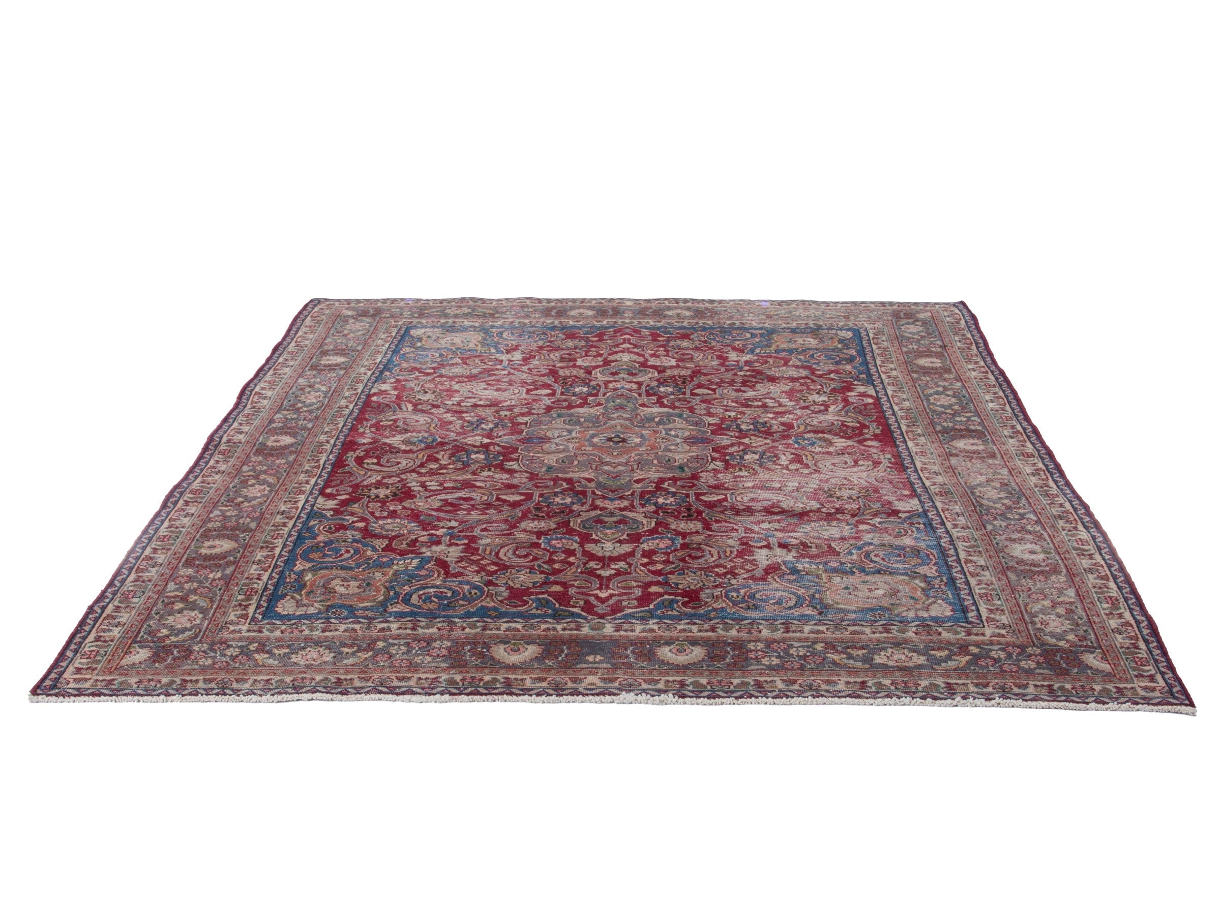 Persian Sabzevar area rug in burgundy and cream, view 2 of 18