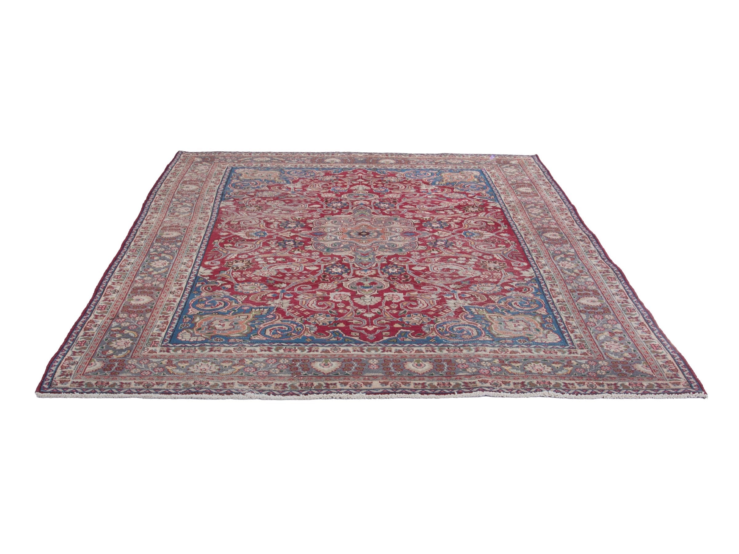 Persian Sabzevar area rug in burgundy and cream, view 3 of 18
