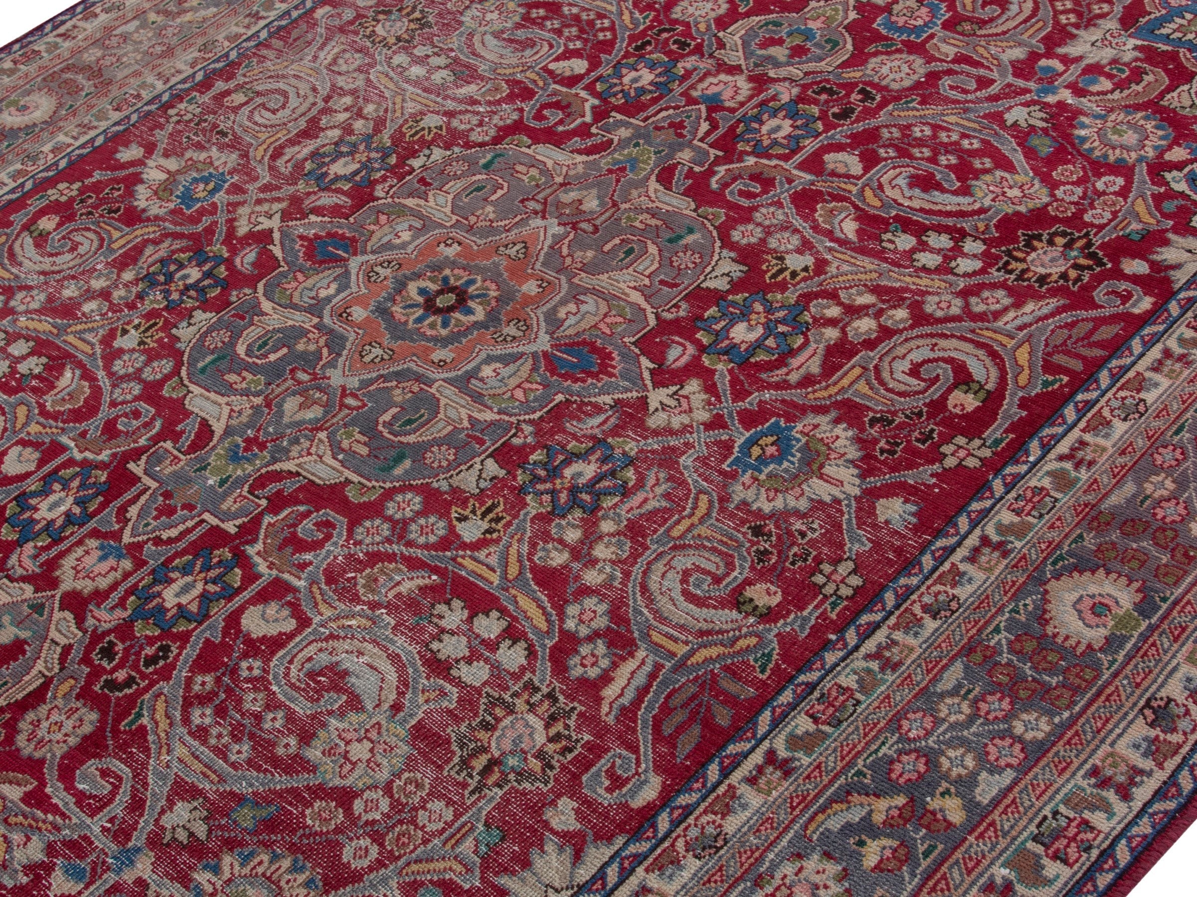 Persian Sabzevar area rug in burgundy and cream, view 4 of 18