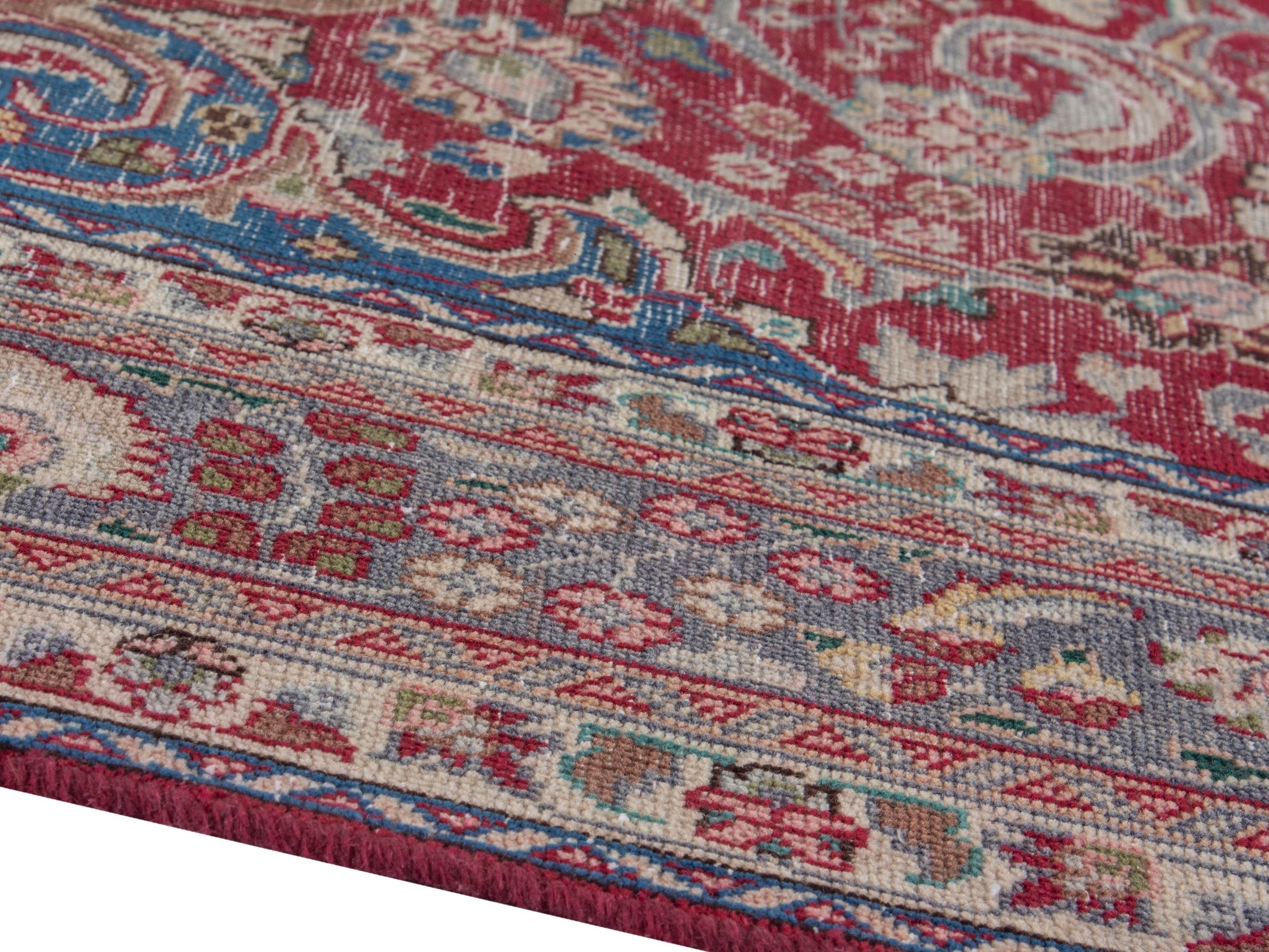 Persian Sabzevar area rug in burgundy and cream, view 6 of 18