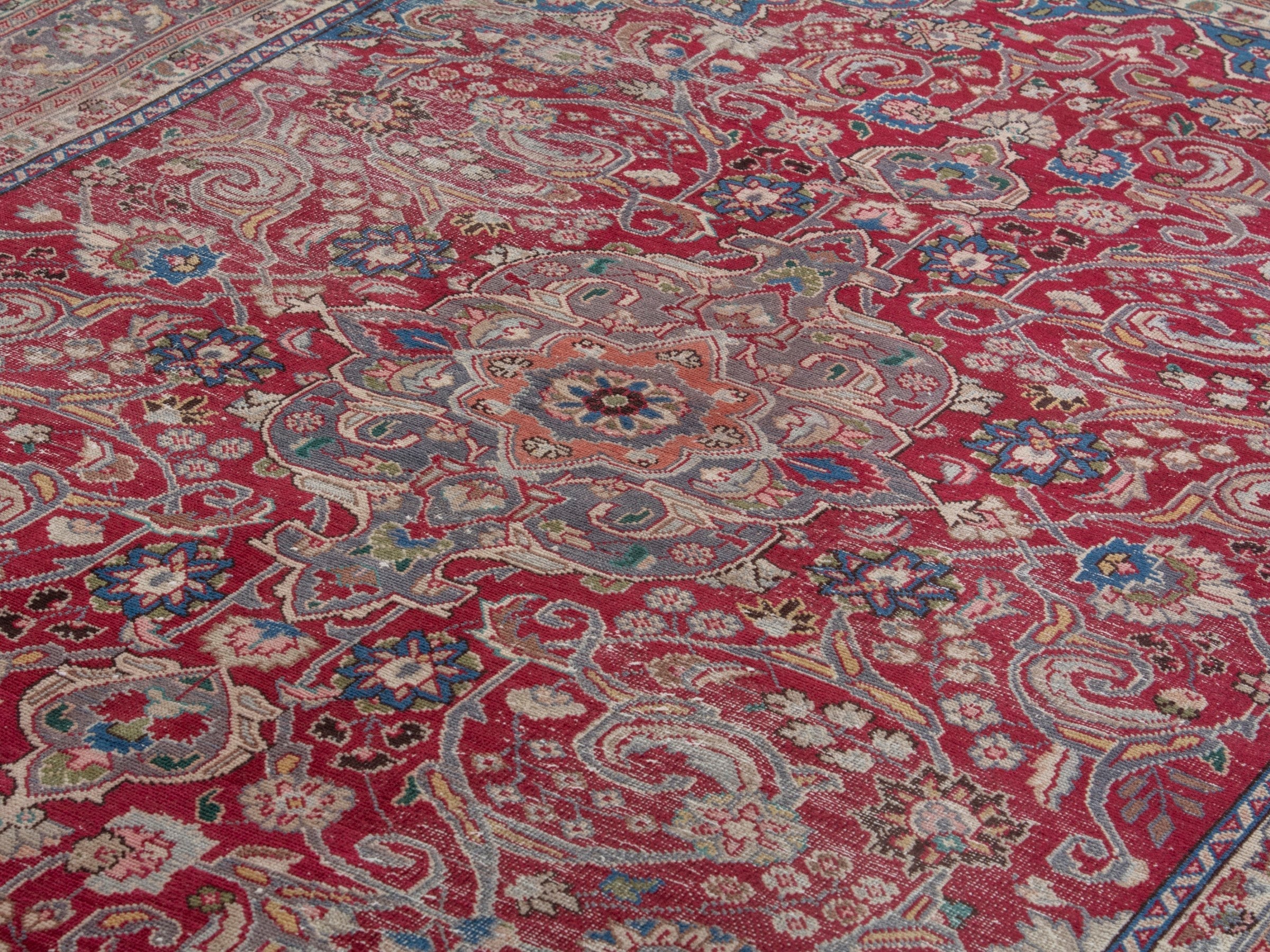 Persian Sabzevar area rug in burgundy and cream, view 7 of 18