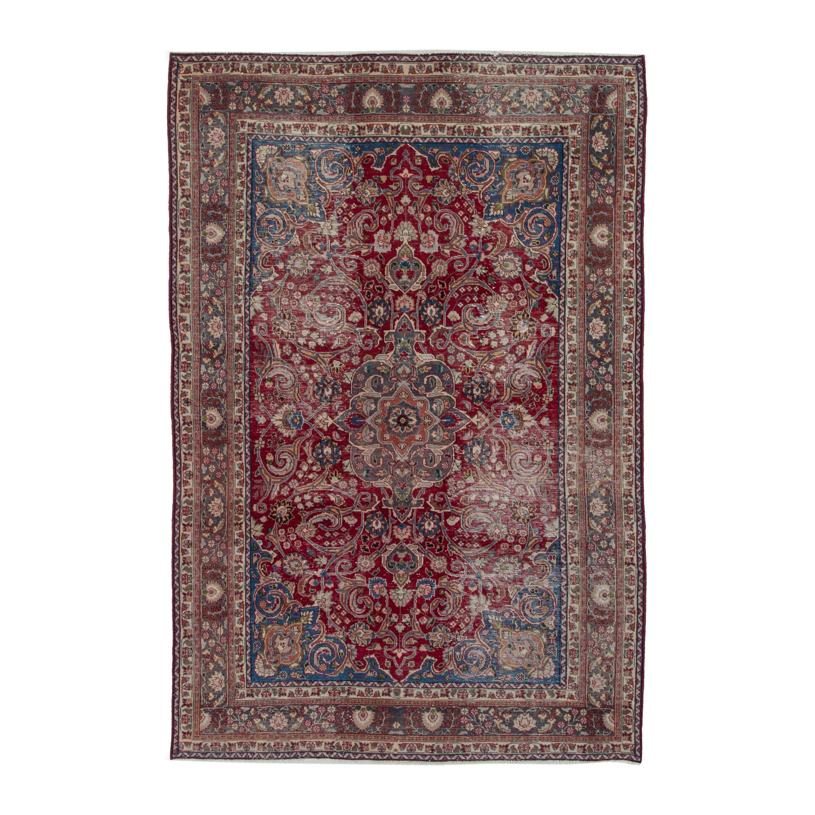 Persian Sabzevar area rug in burgundy and cream, 6'4" x 9'6"
