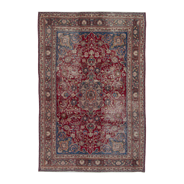 Persian Sabzevar area rug in burgundy and cream, 6'4" x 9'6"