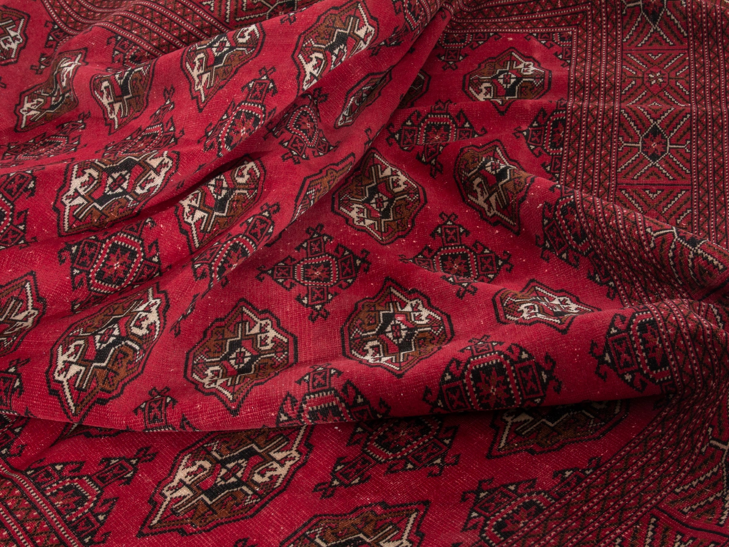 Persian Torkaman oversized rug in deep red and antique gold, view 15 of 19