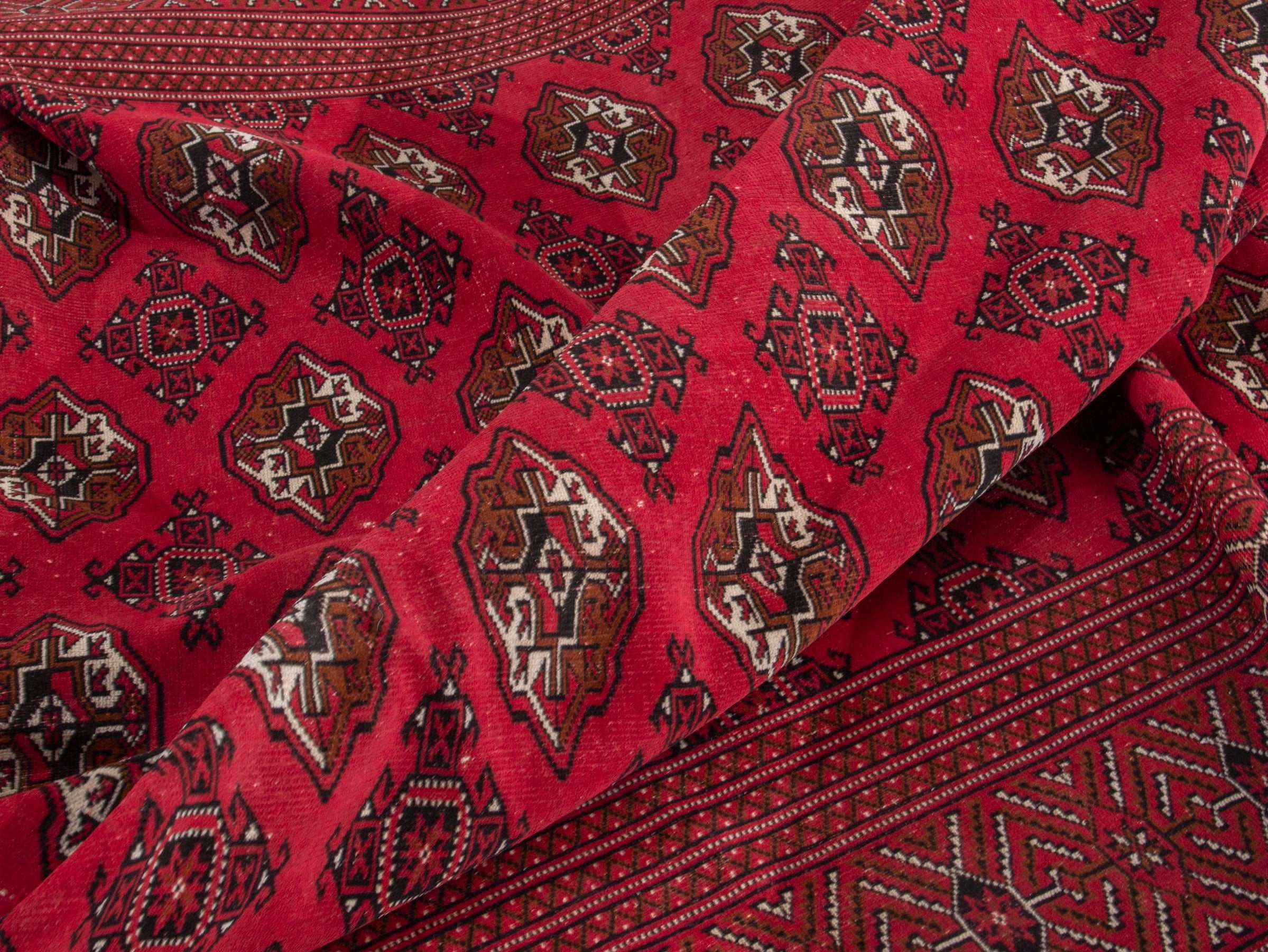 Persian Torkaman oversized rug in deep red and antique gold, view 18 of 19