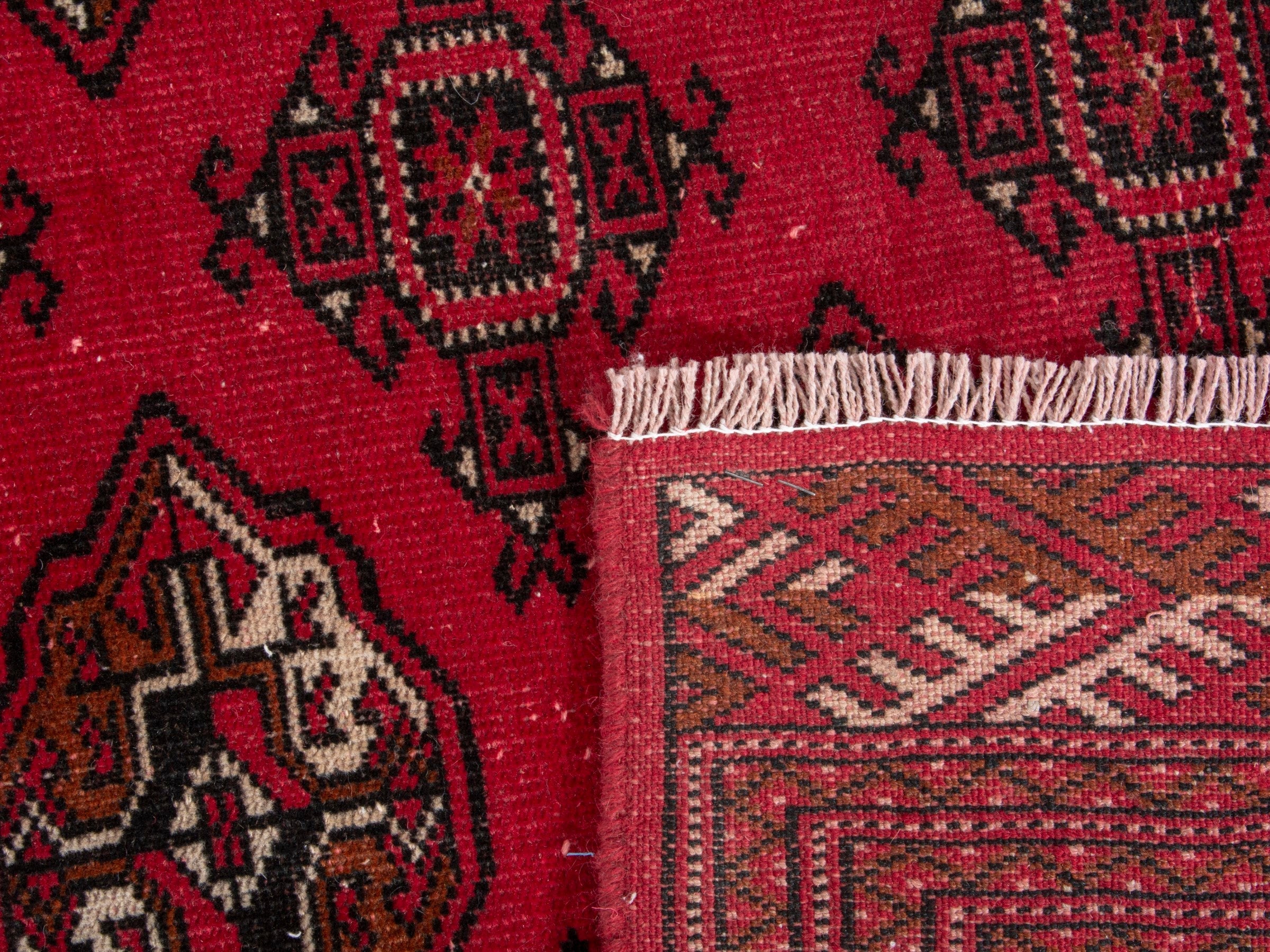 Persian Torkaman oversized rug in deep red and antique gold, view 19 of 19