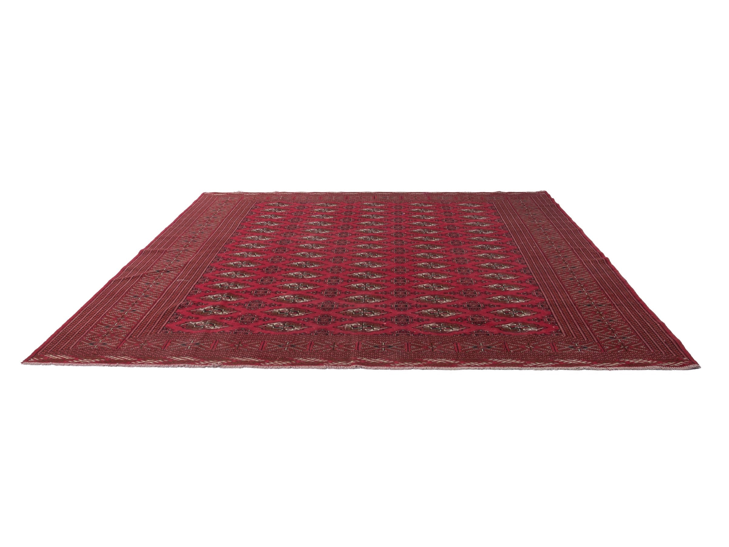 Persian Torkaman oversized rug in deep red and antique gold, view 2 of 19