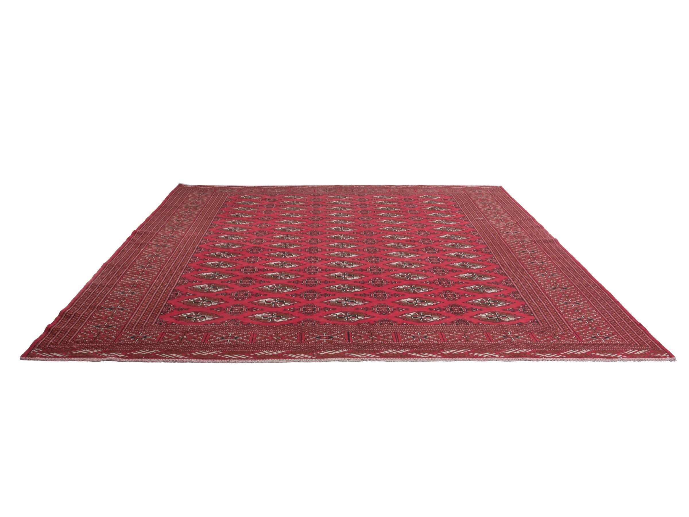 Persian Torkaman oversized rug in deep red and antique gold, view 3 of 19