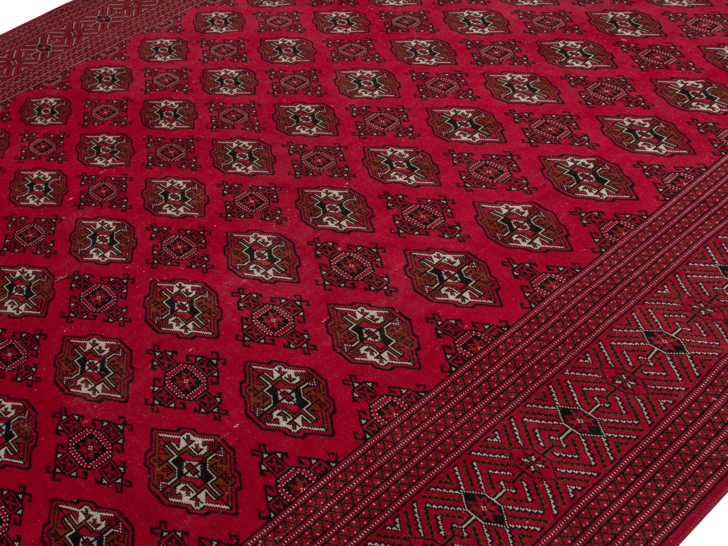 Persian Torkaman oversized rug in deep red and antique gold, view 4 of 19