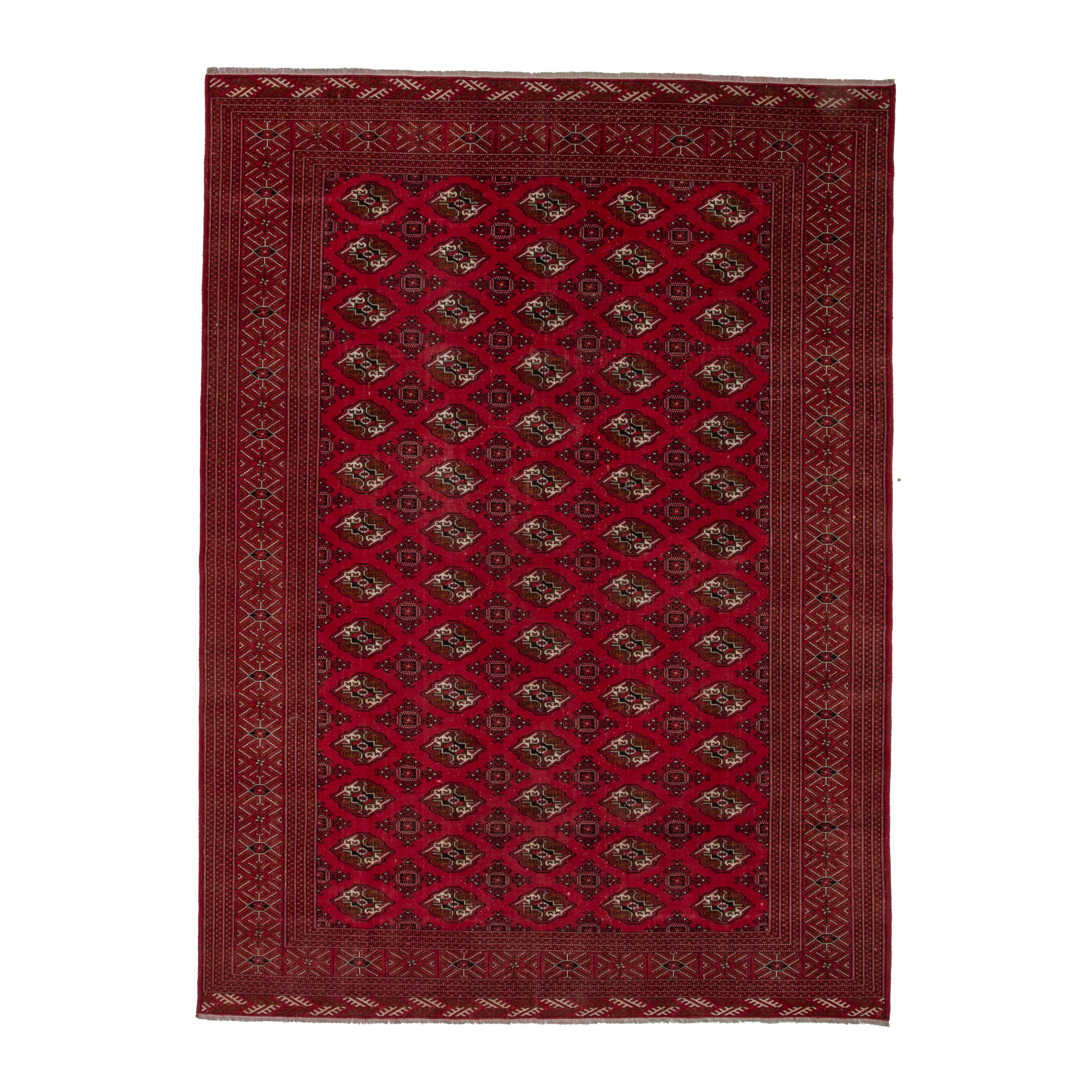 Persian Torkaman oversized rug in deep red and antique gold, 9'8" x 12'6"